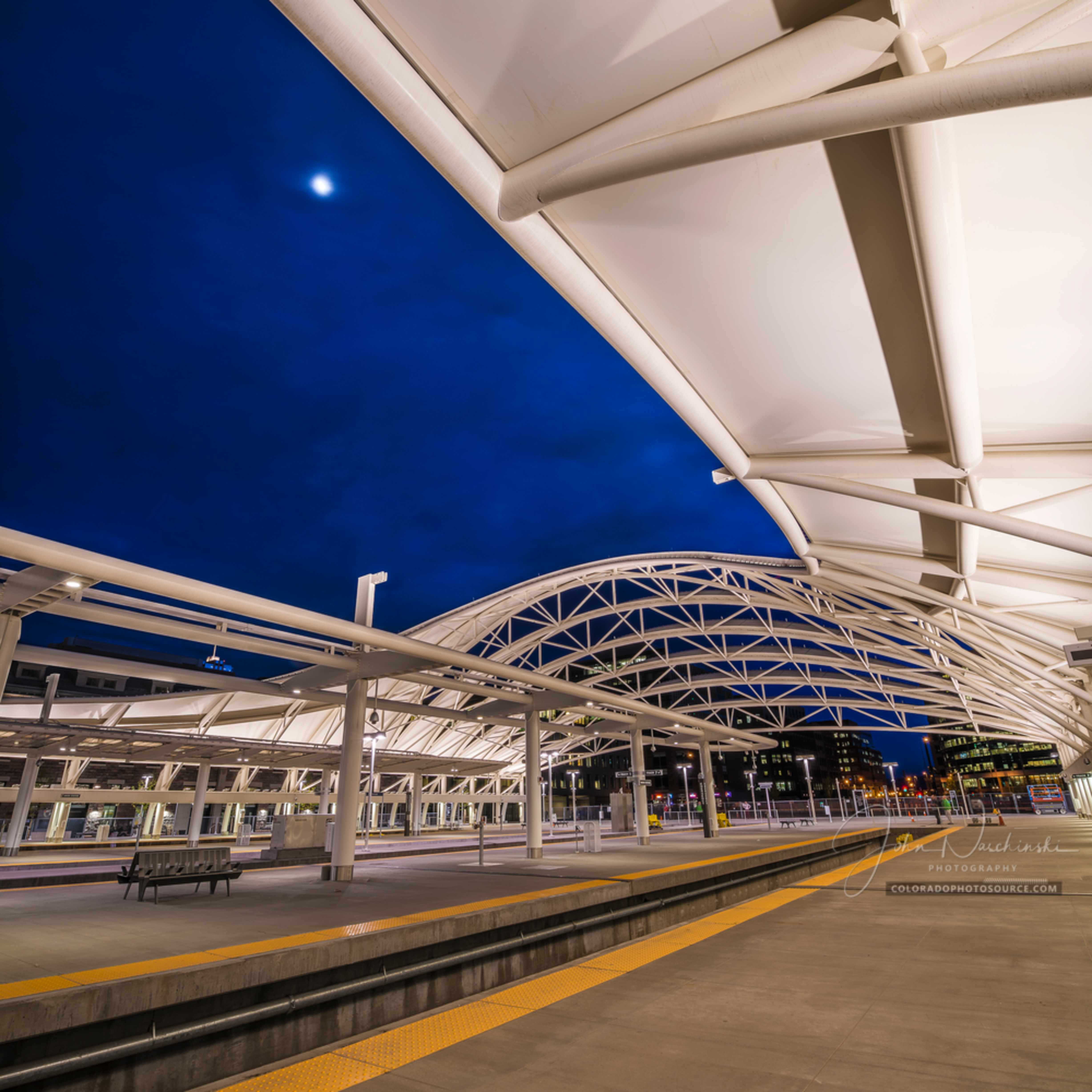 Denver Union Station Train Hall Twilight Photo Vertical Format