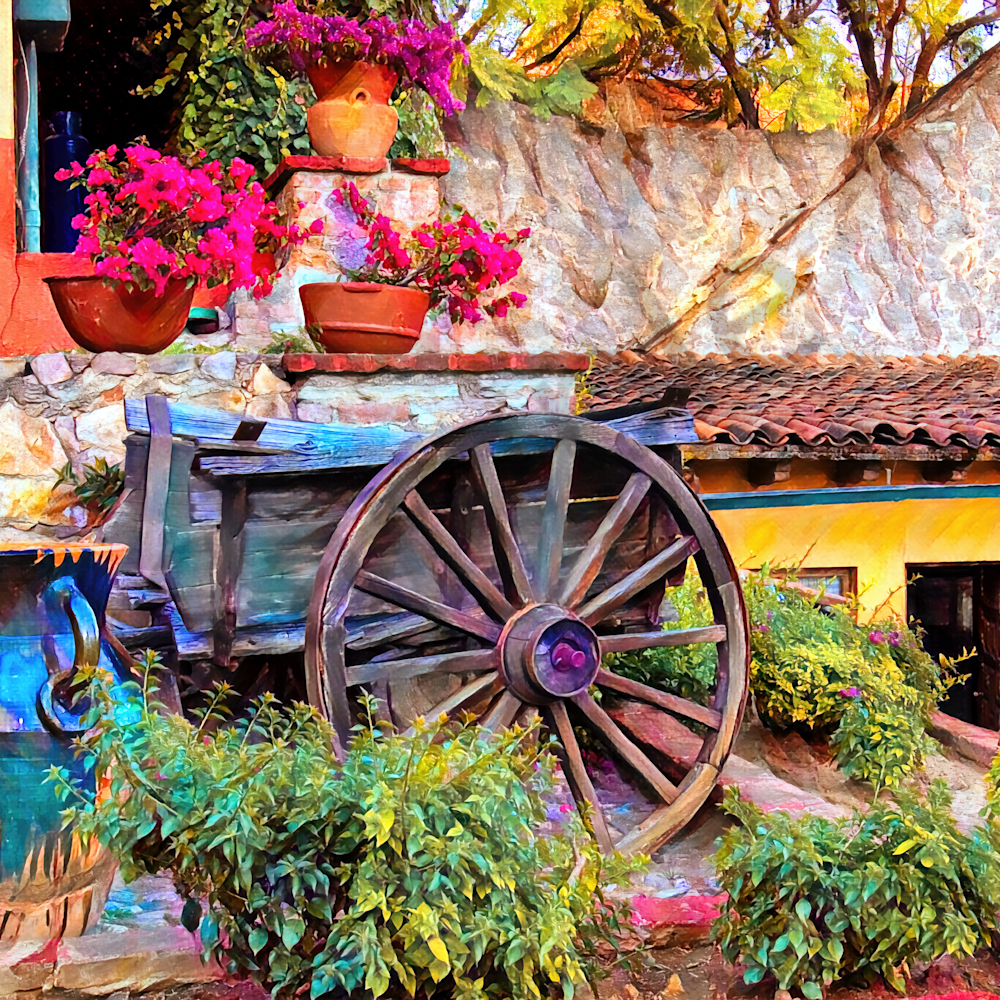 Wagon wheel and vase the garden of san gabriel guanajuato mexico artsy x3lsc6