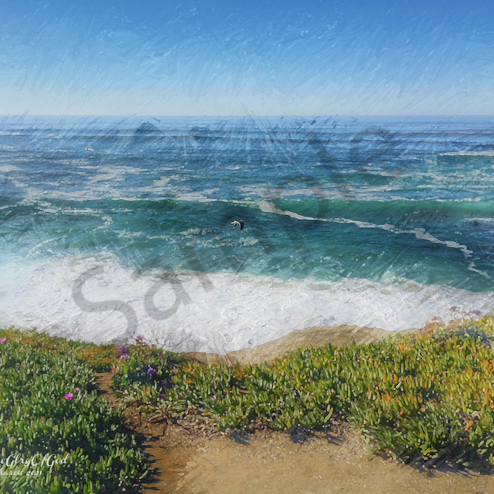 Abstract turquoise waves california 2021   ps paint daubs w seagull   art4theglryofgod mmh6r6