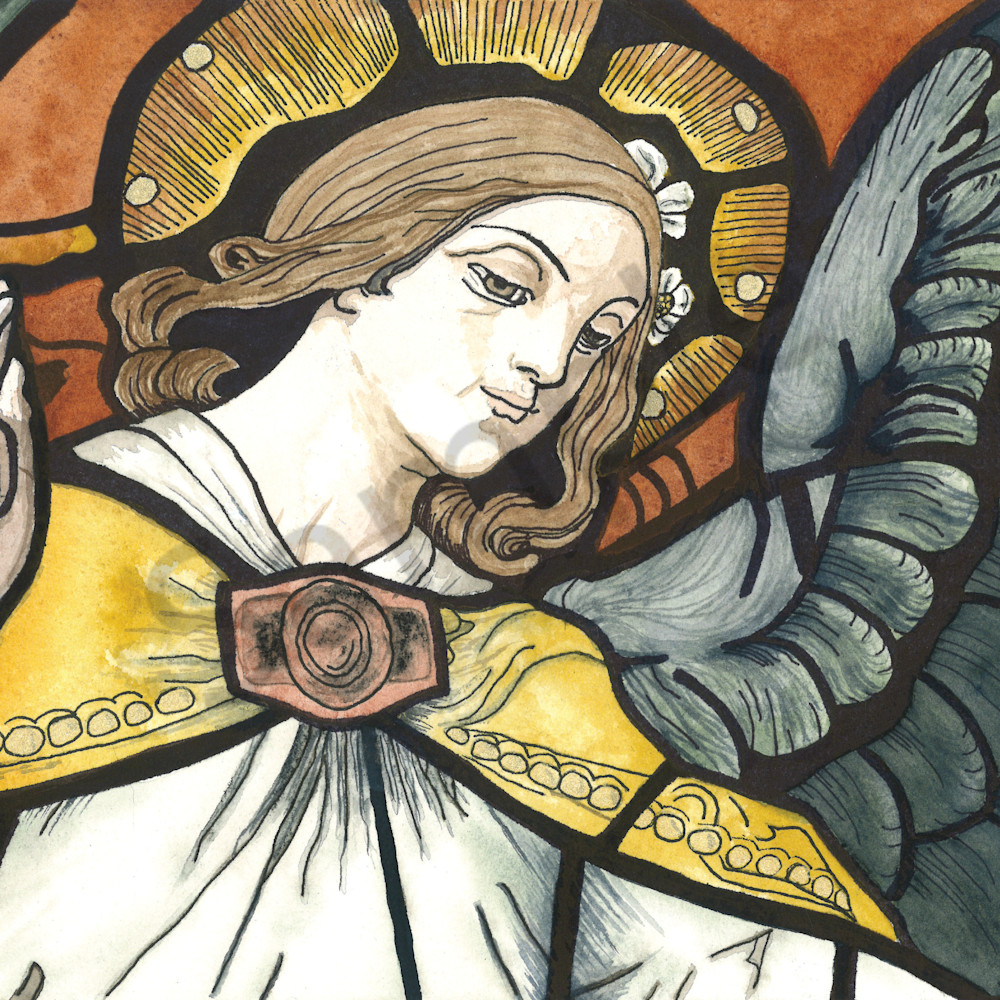 Water122021 christmas card   angel stained glass from la catholic cathedral xb9lm6