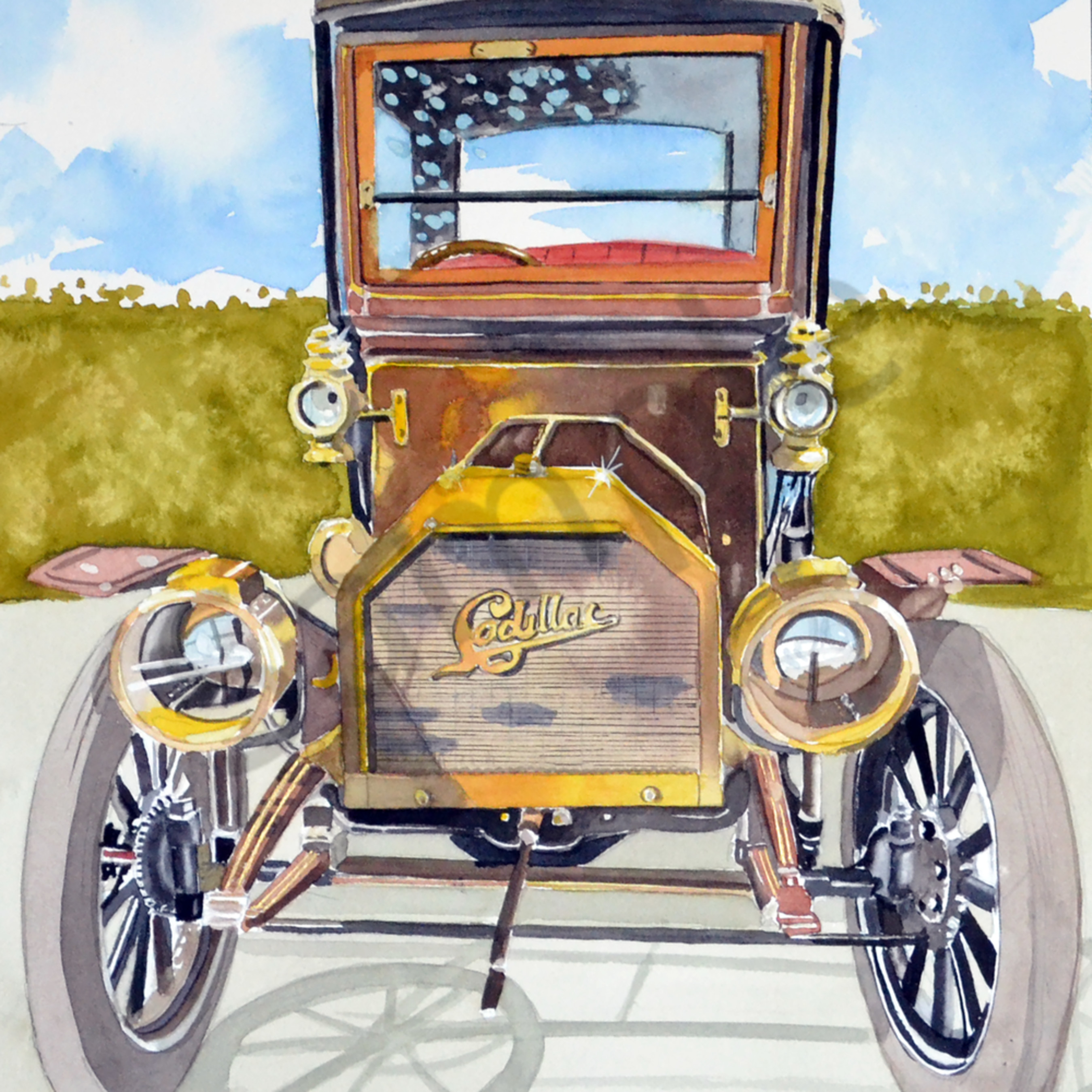 Antique Cadillac Watercolor Painting