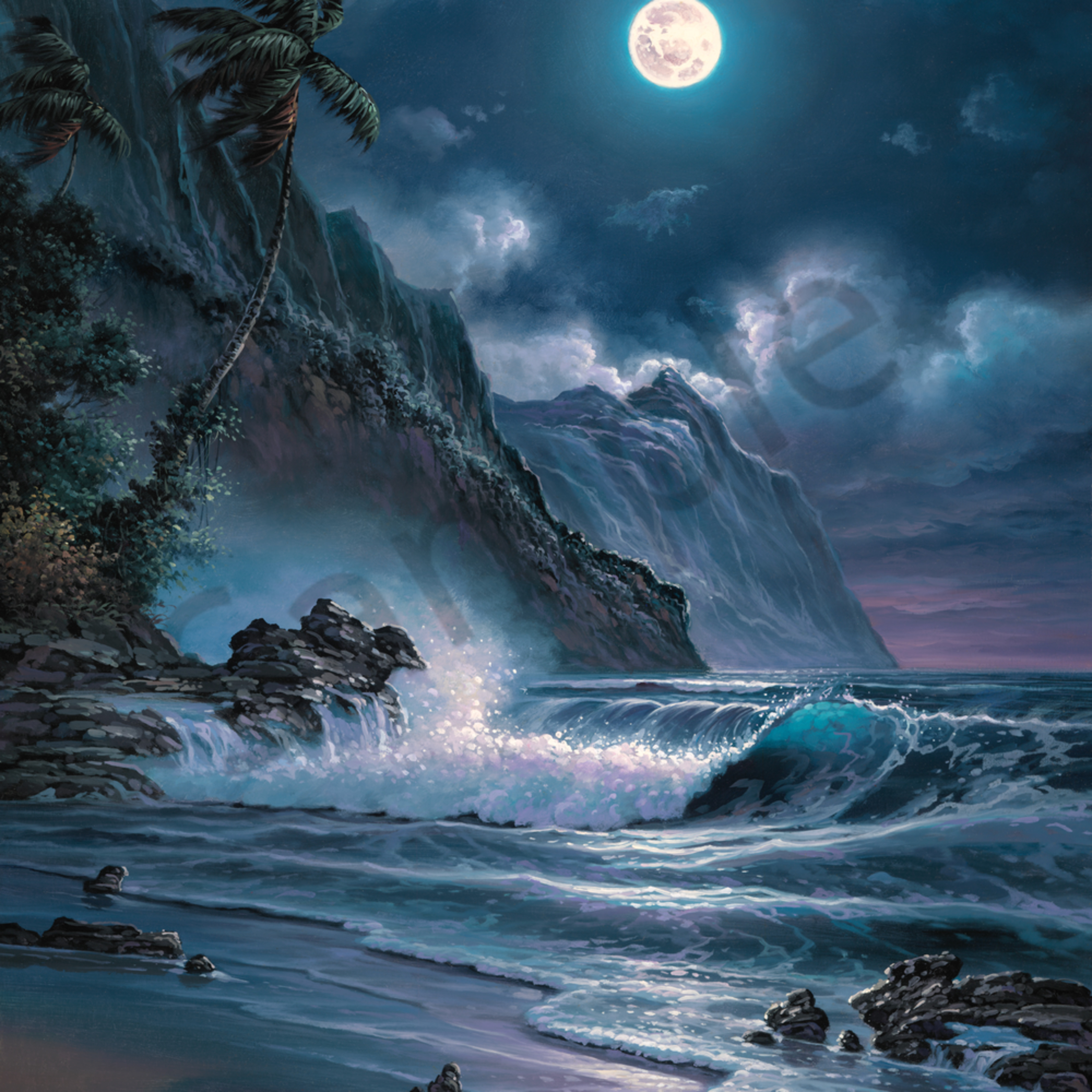 Seascape Painting Moonlight Overture By Migvel