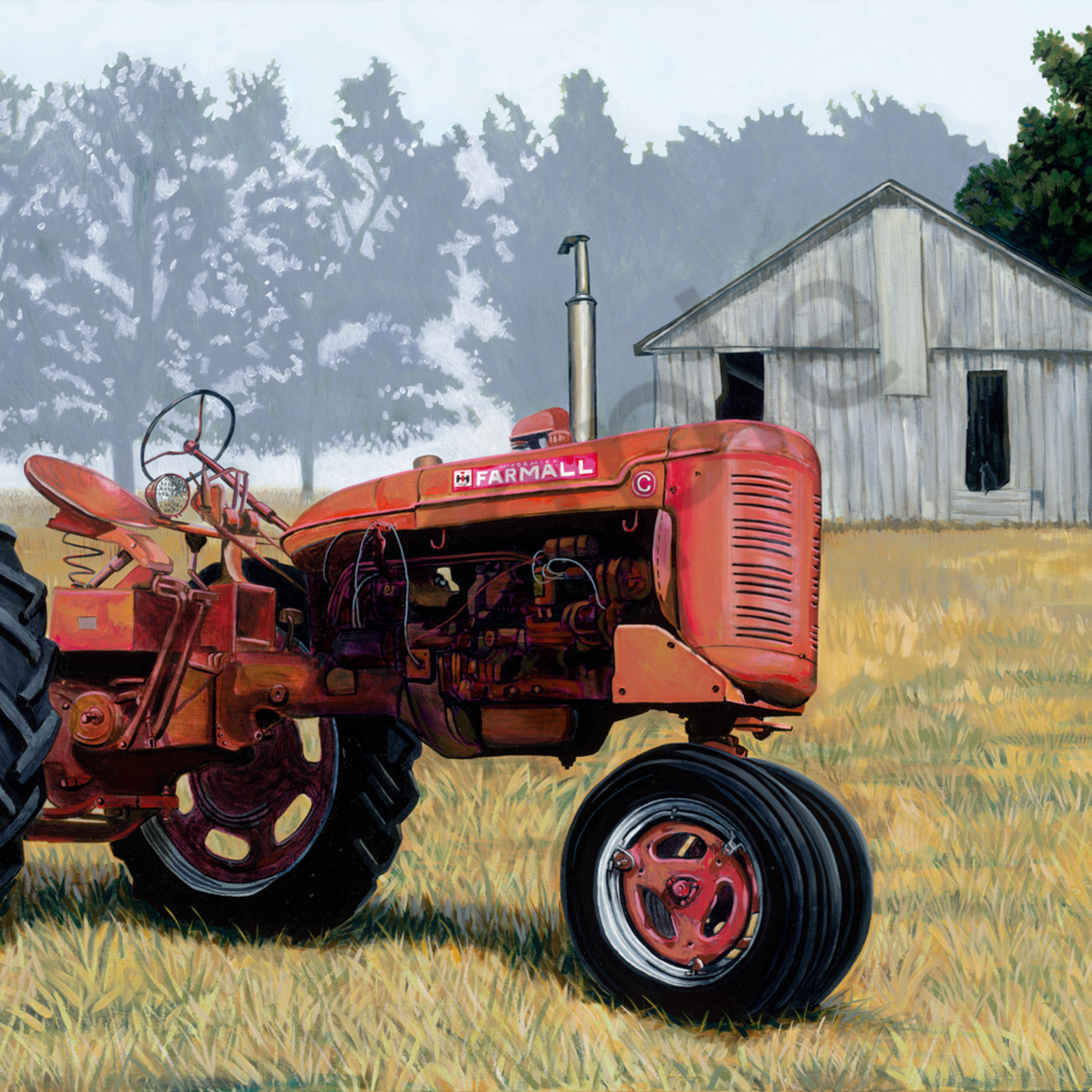 Original painting of a red Farmall tractor available as art prints.