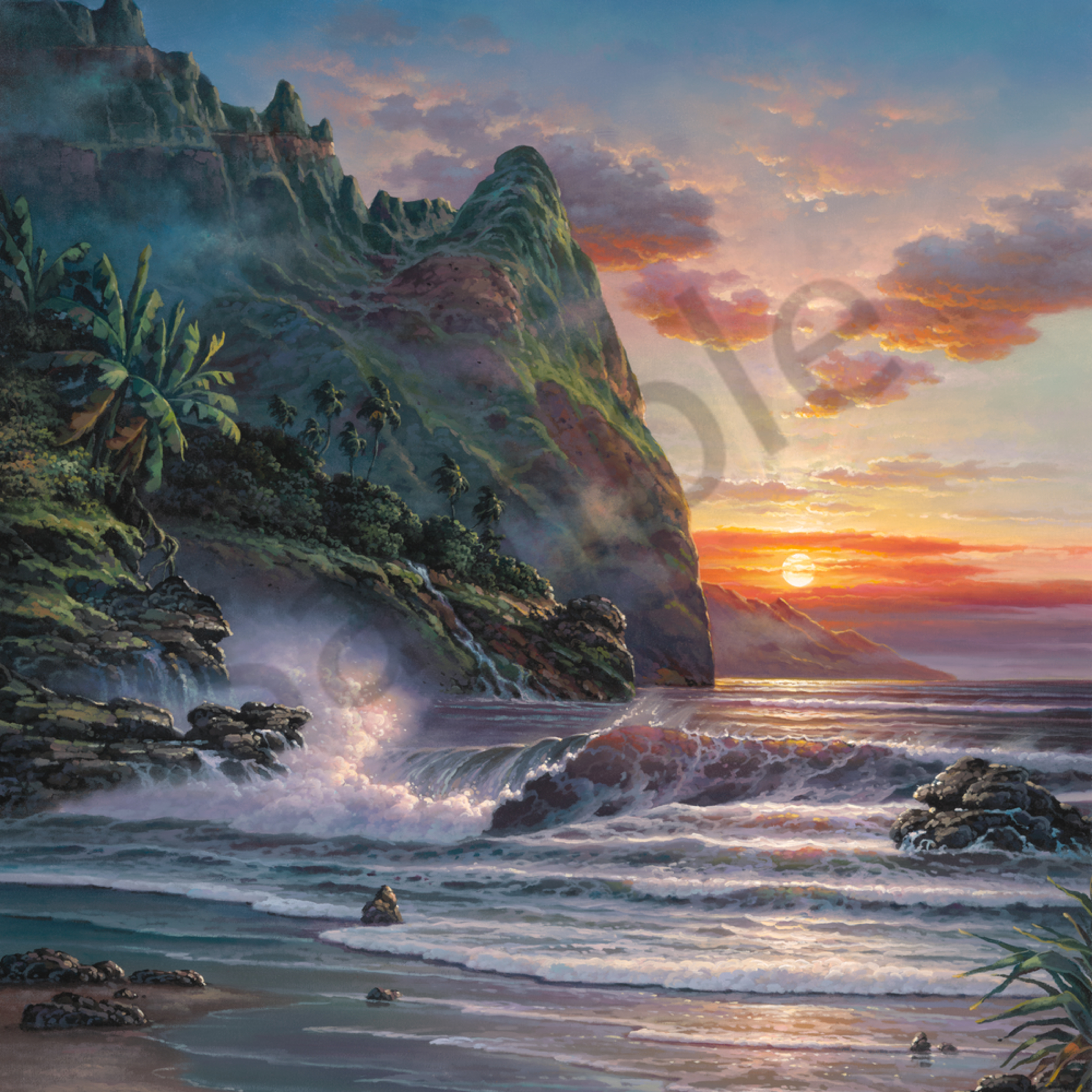 Seascape Painting Paradise Sunset By Migvel