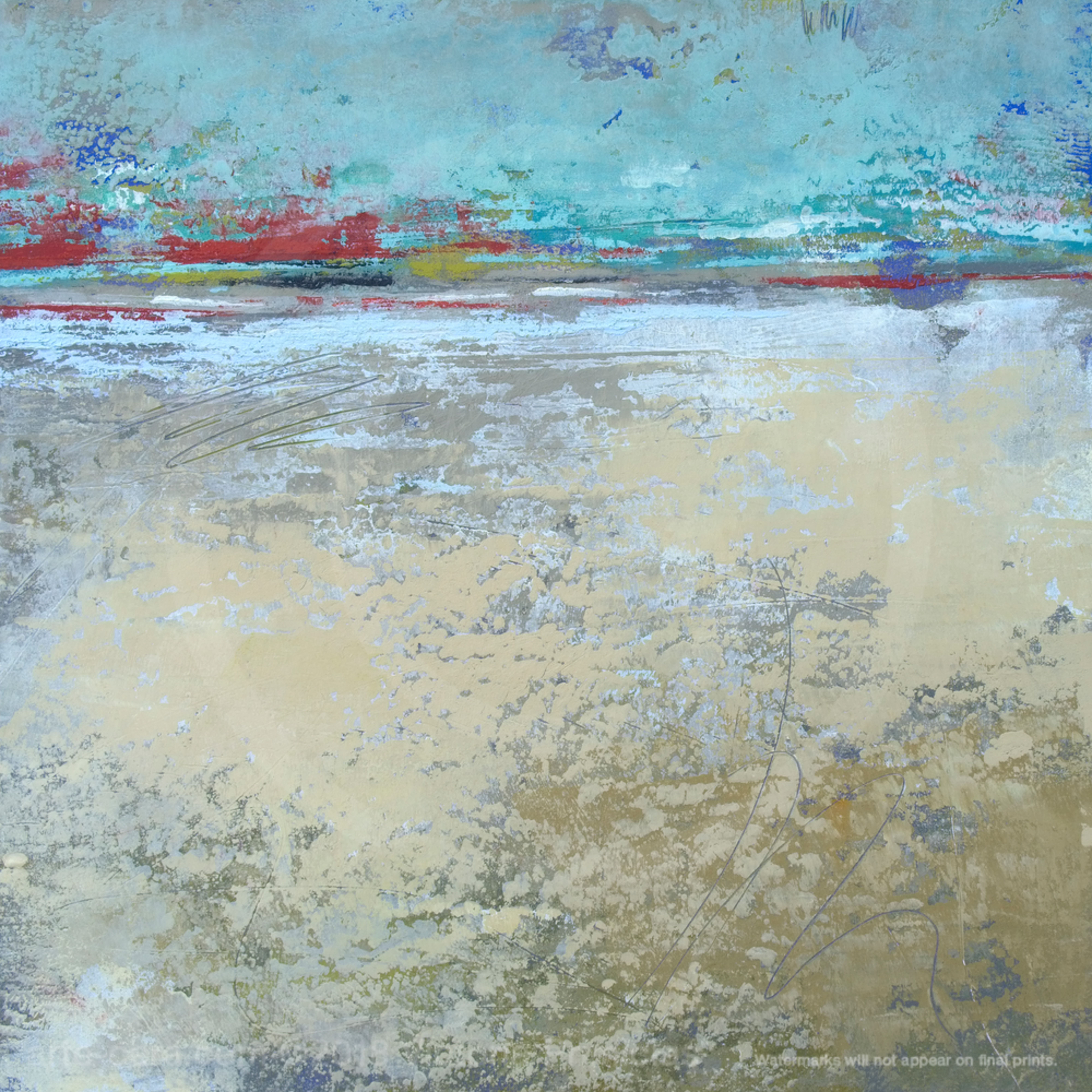 Mint Melody Abstract Landscape Painting Coastal Art