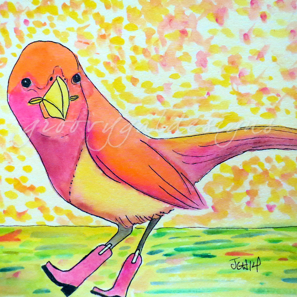 Bird in boots watercolor bymbci