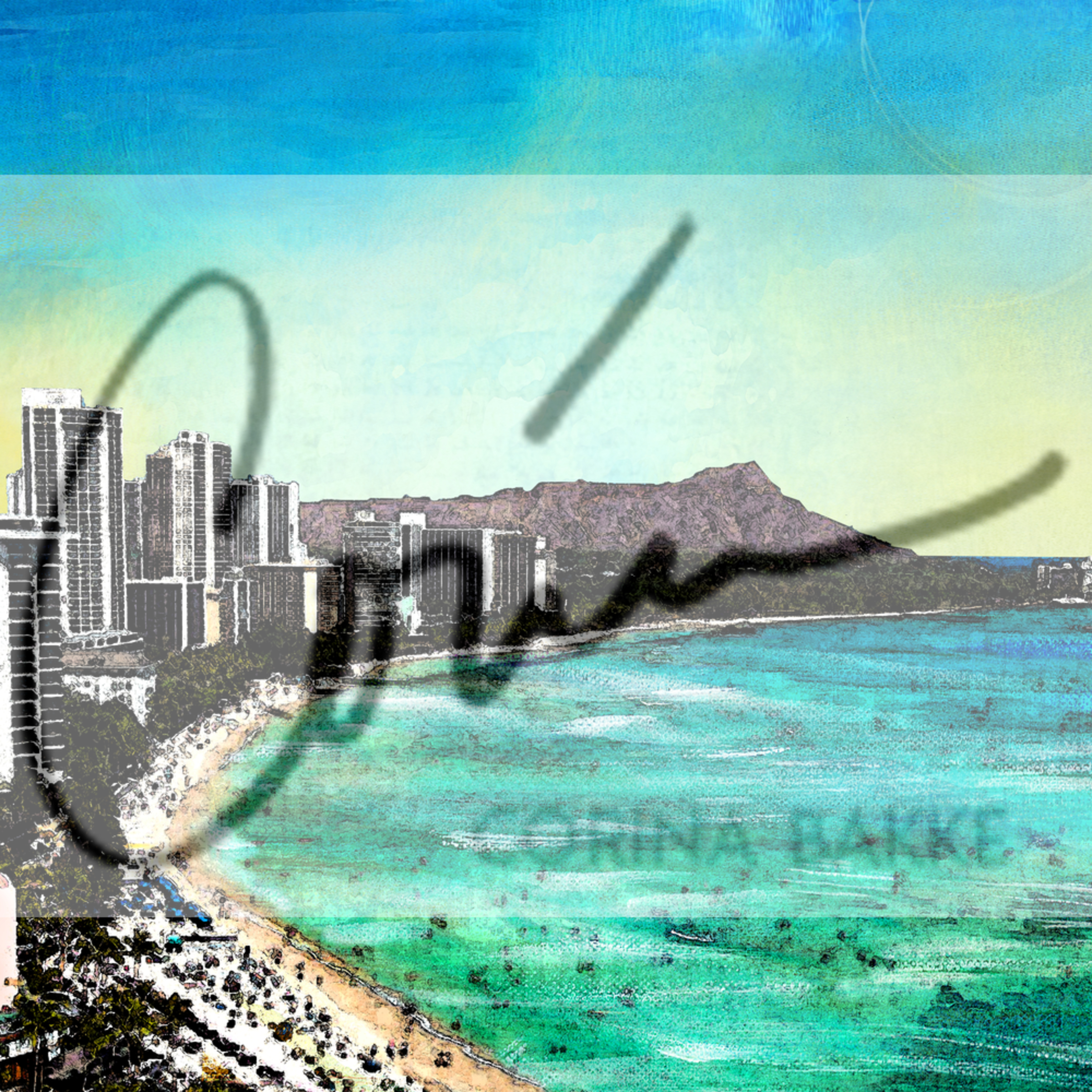 Oahu Cityscape Skyline Of Waikiki Diamond Head