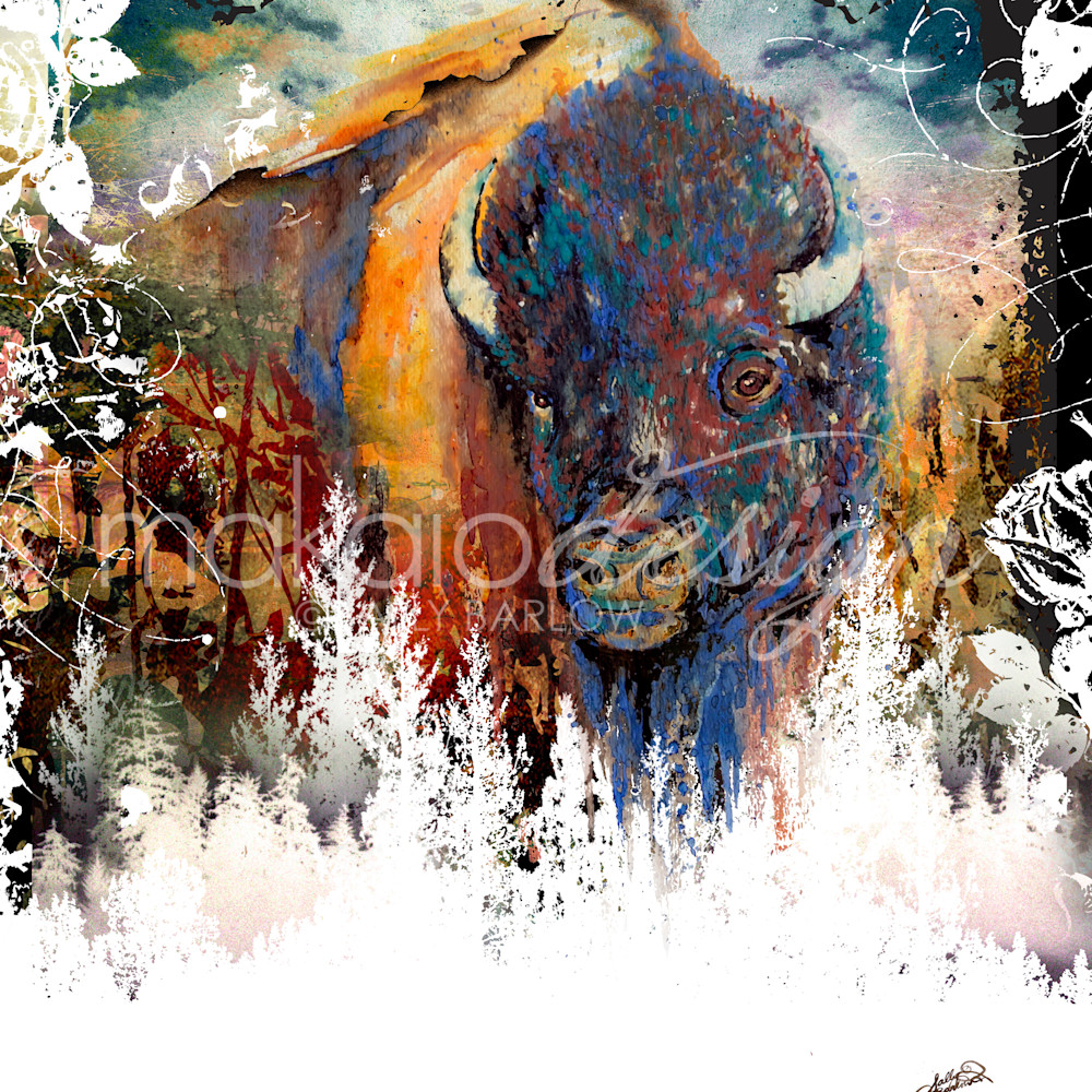 voks software tråd Buffalo bison painting print by Sally Barlow