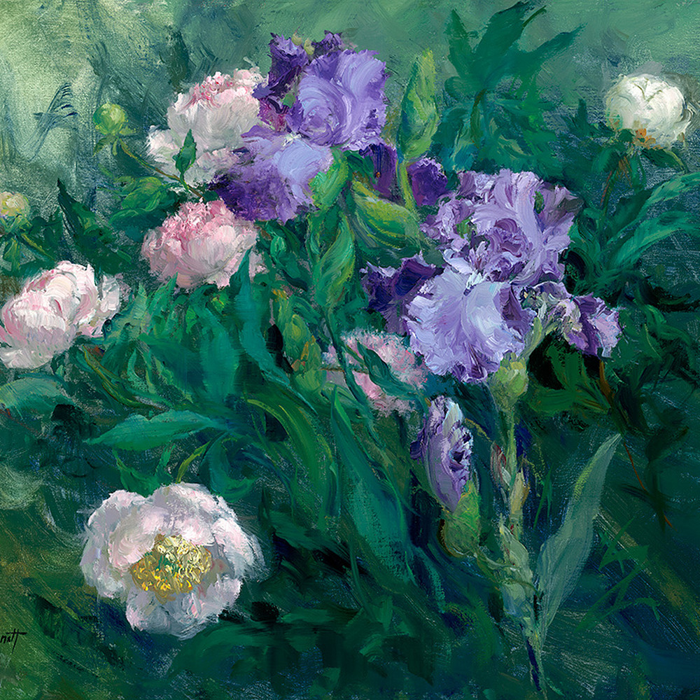 Violet iris with peonies jalwts