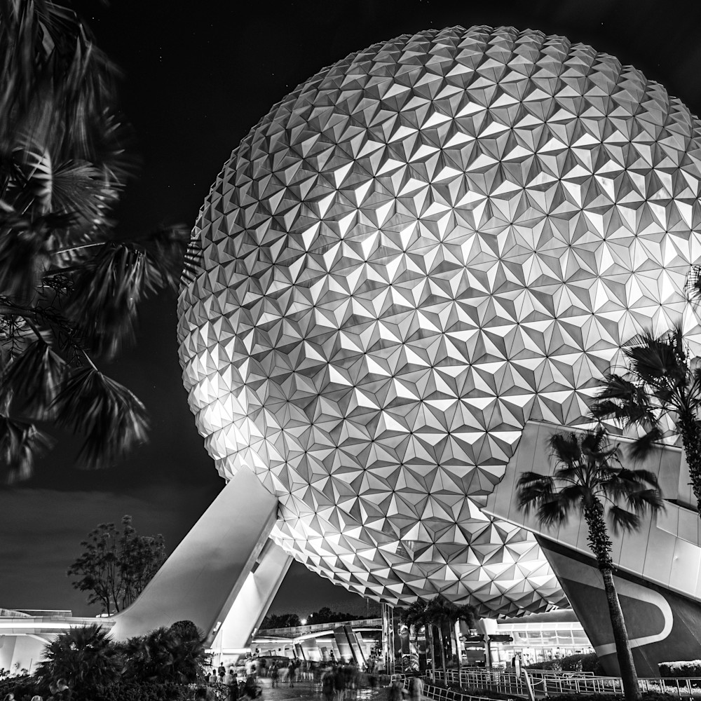 Spaceship earth at night black and white s4fmkx