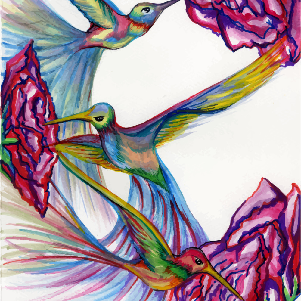 Greeting card three hummingbirds byhgae