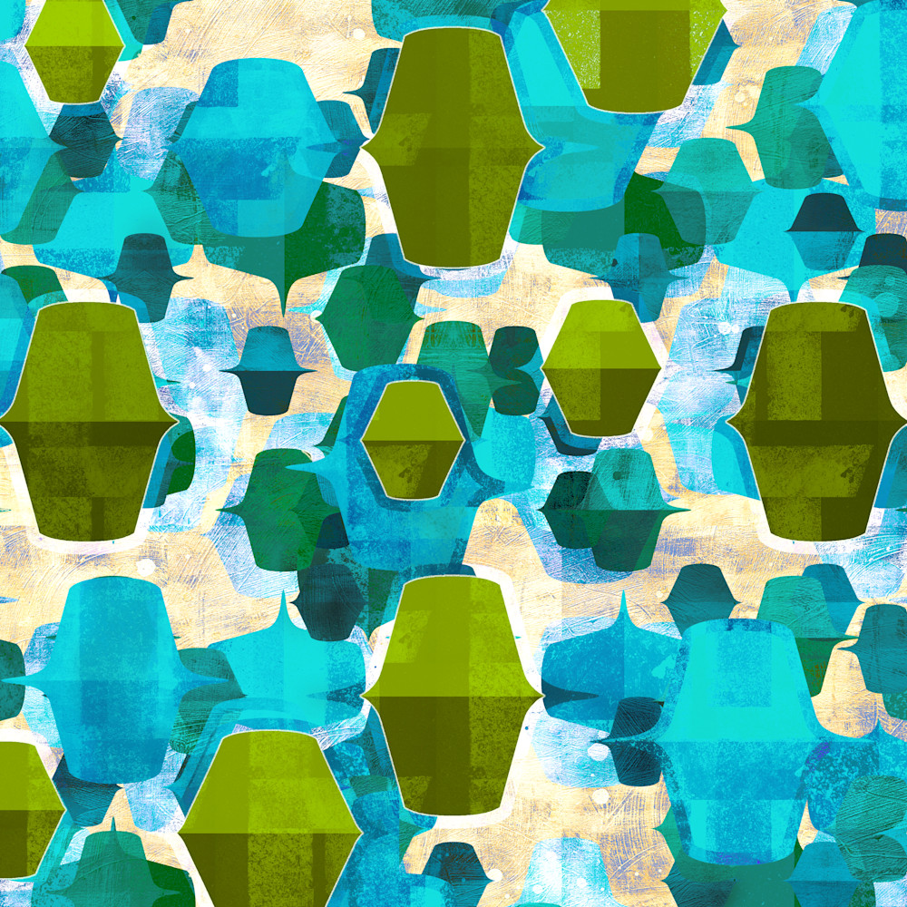 1960s abstract art blue green 01 mod city gallery kna6xc