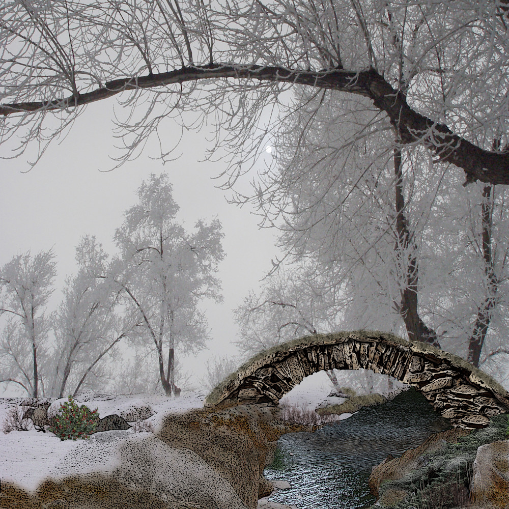 Foot bridge over the creek 24x32 with snowy trees 1 122520 eypjza