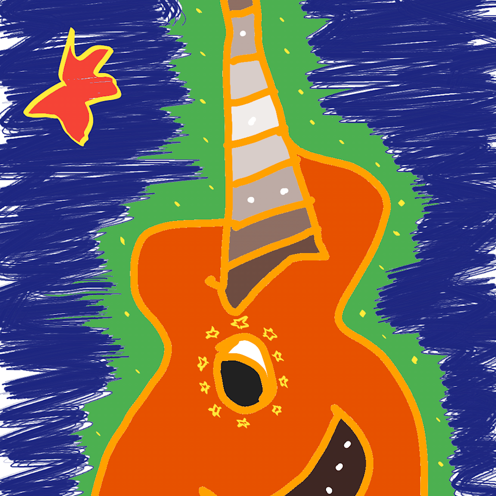 Guitar orange and green with stars aqsict