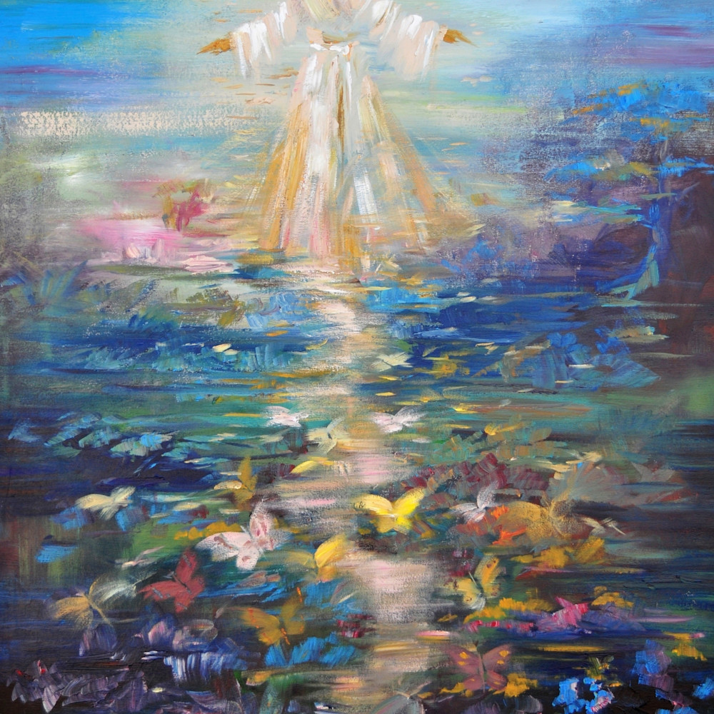 Jelena eros   elena eros in the garden of jesus live painting acrylic on canvas 6x4ft sold xp0pnu