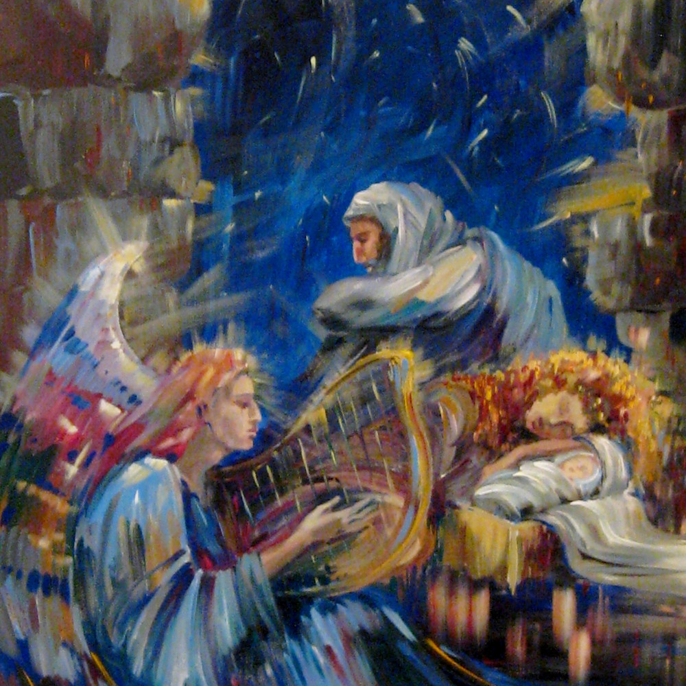 Jelena eros   elena eros birth of yeshua life painting acrylic on canvas 46x30 sold edn3hs