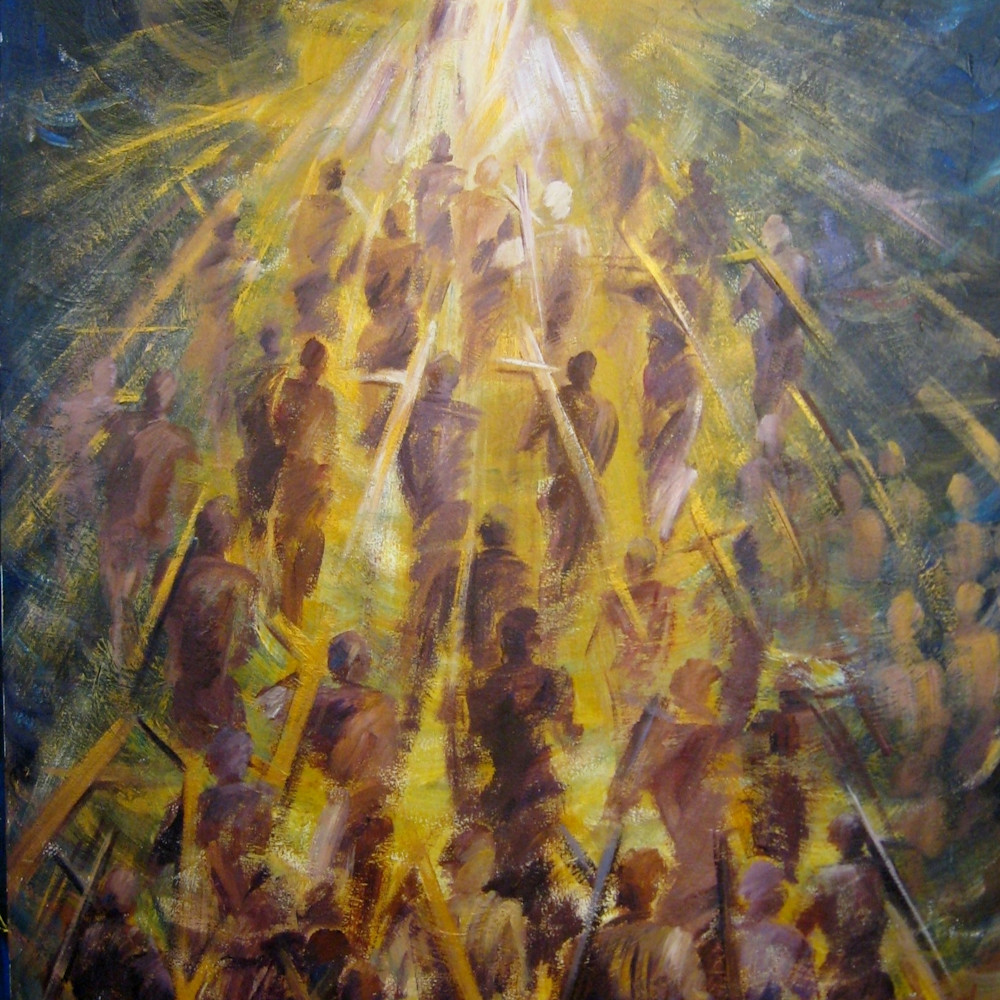 Jelena eros   elena eros caring crosses to jesus live acrylic on canvas 6 x4 ft sold hexurv