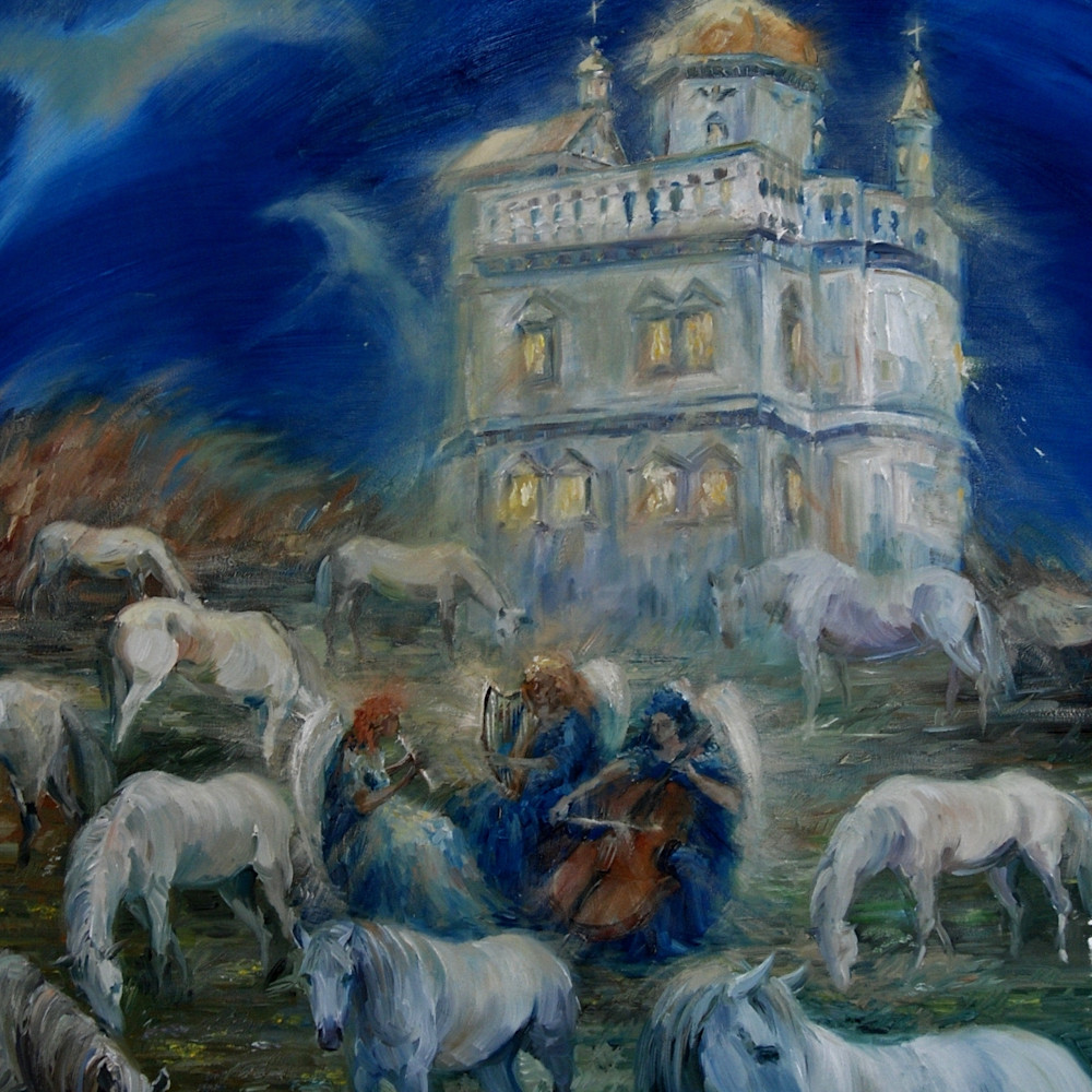 Jelena eros   elena eros worship in new jerusalem monastery 28 x18   oil on canvas eovlbi