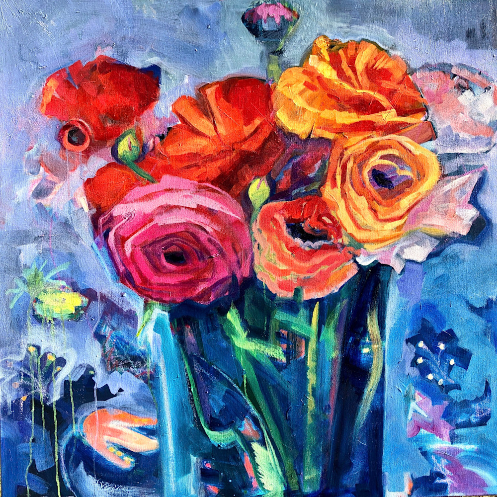 Together still life with ranunculus oil on canvas 36x36 c6i80f