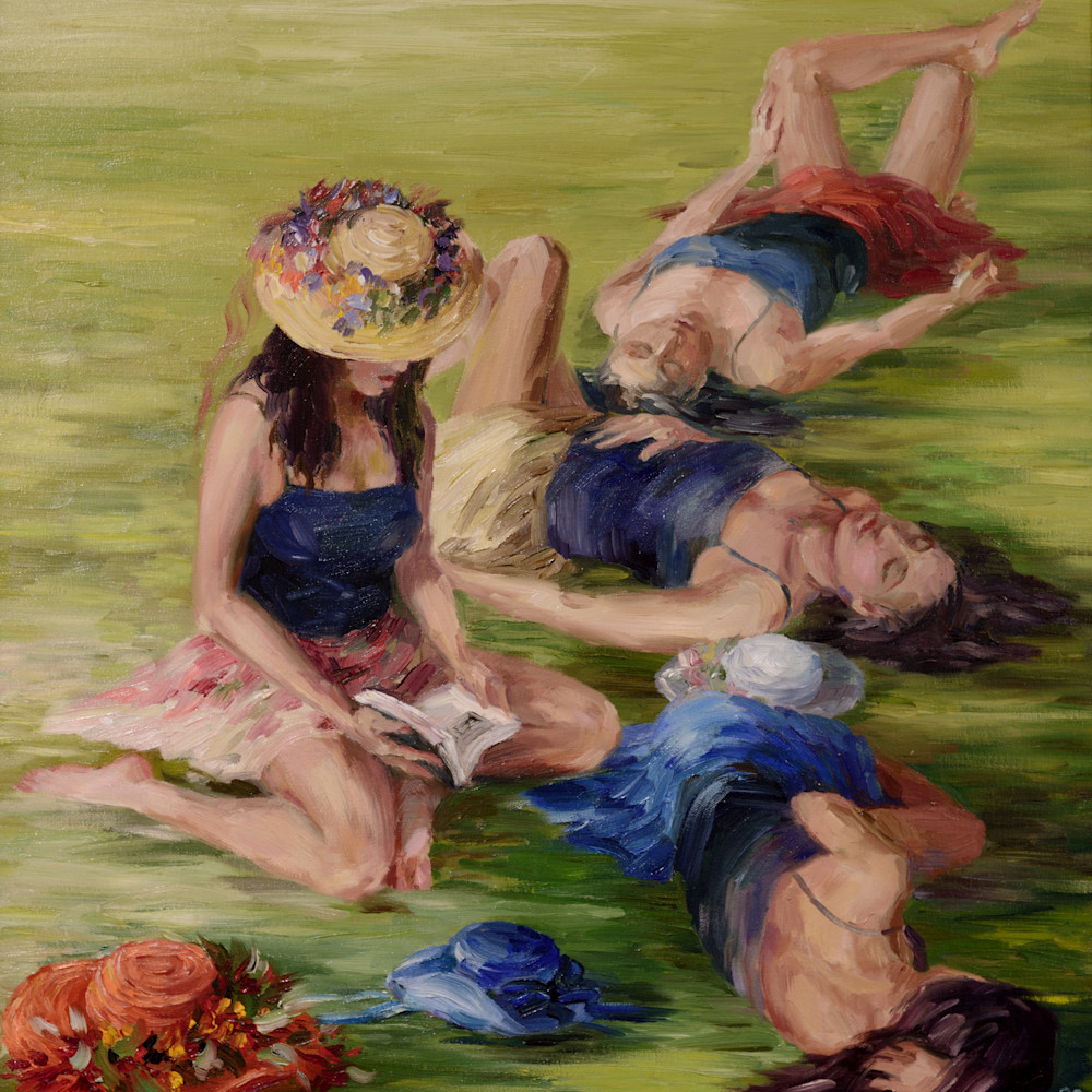 Elena eros girls in ascot oil on canvas 24x24 1500 e56aku