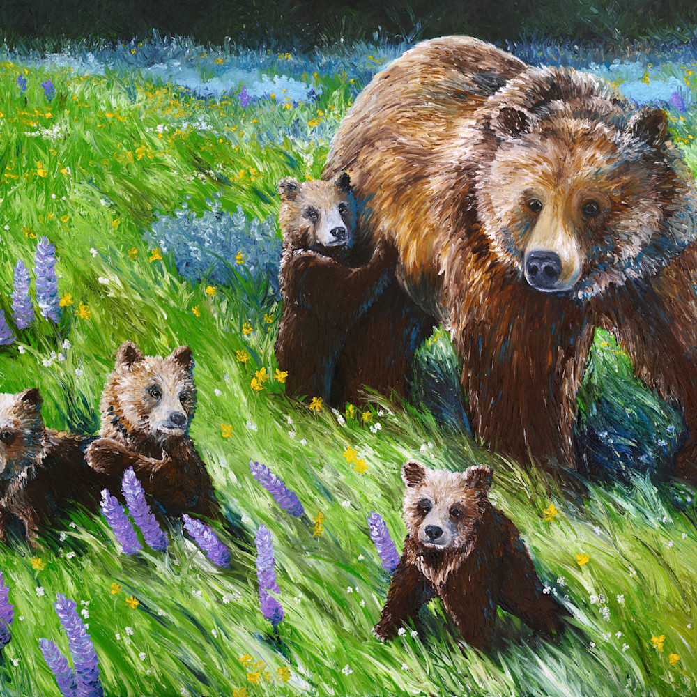 Grizzly 399 and her four cubs  springtime abundance print ut3oen