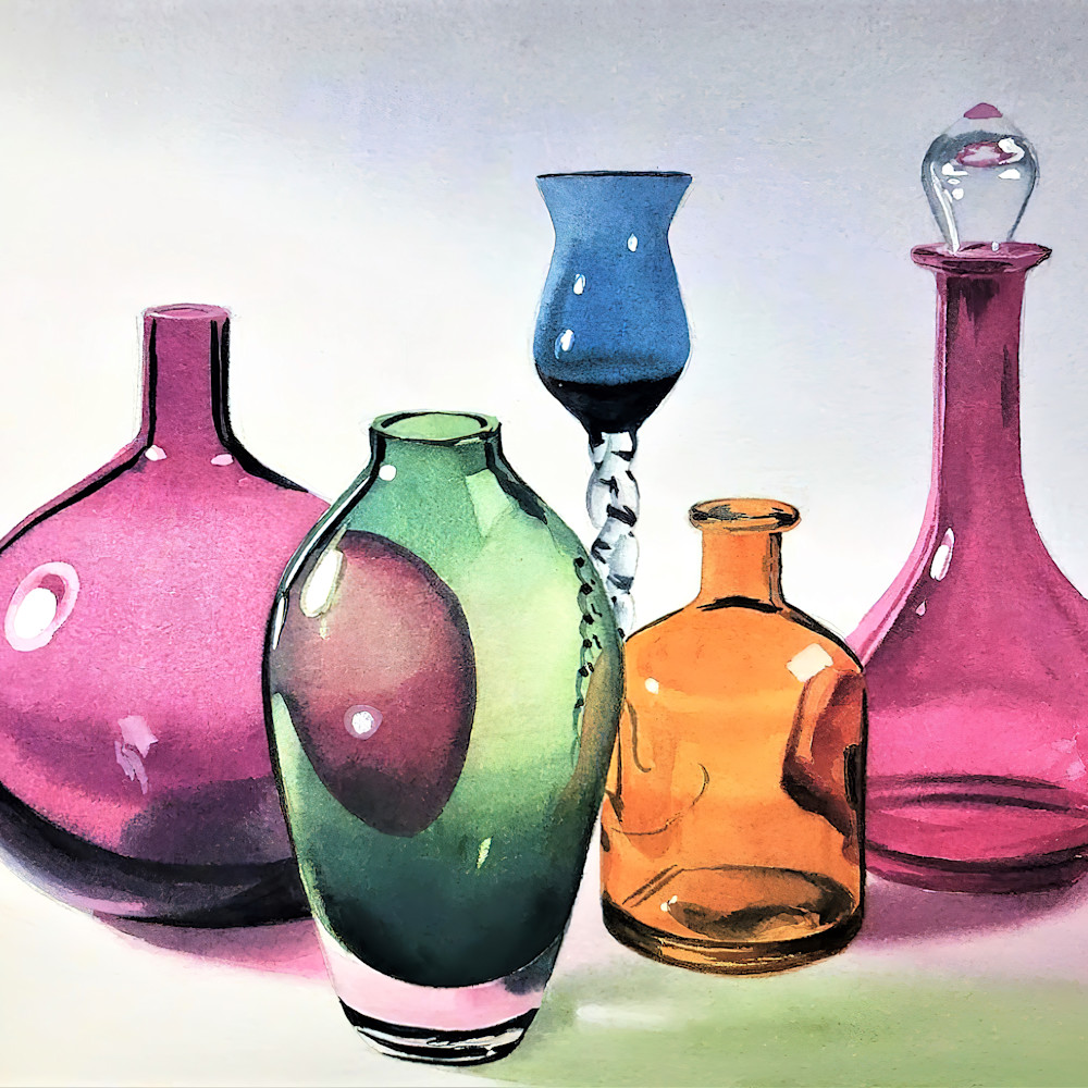 Watercolor print 5354 glass bottles oh4cea