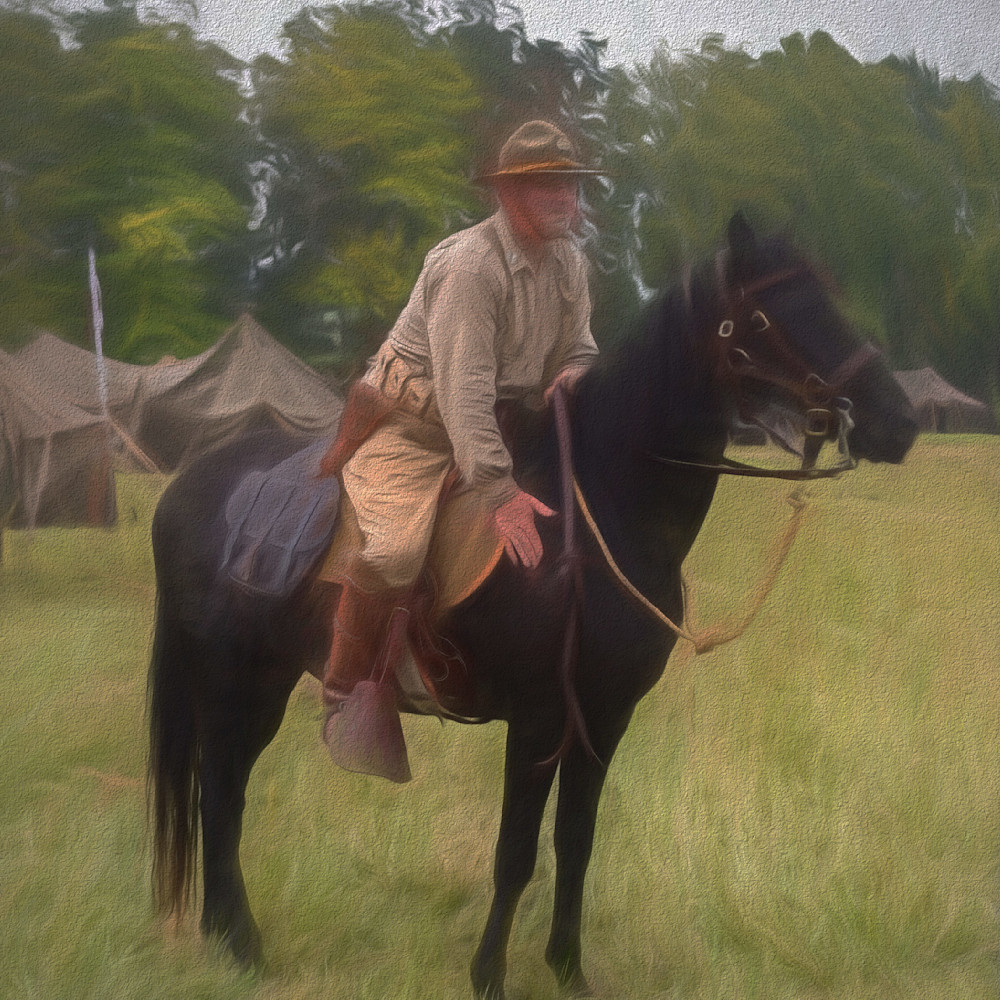 Man and horse in field studio mf9icv