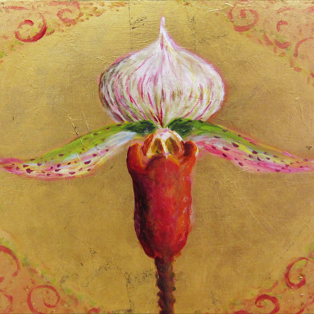 Icon  orchid 9 22x12 22 acrylic and gold leaf on board lu7jyl