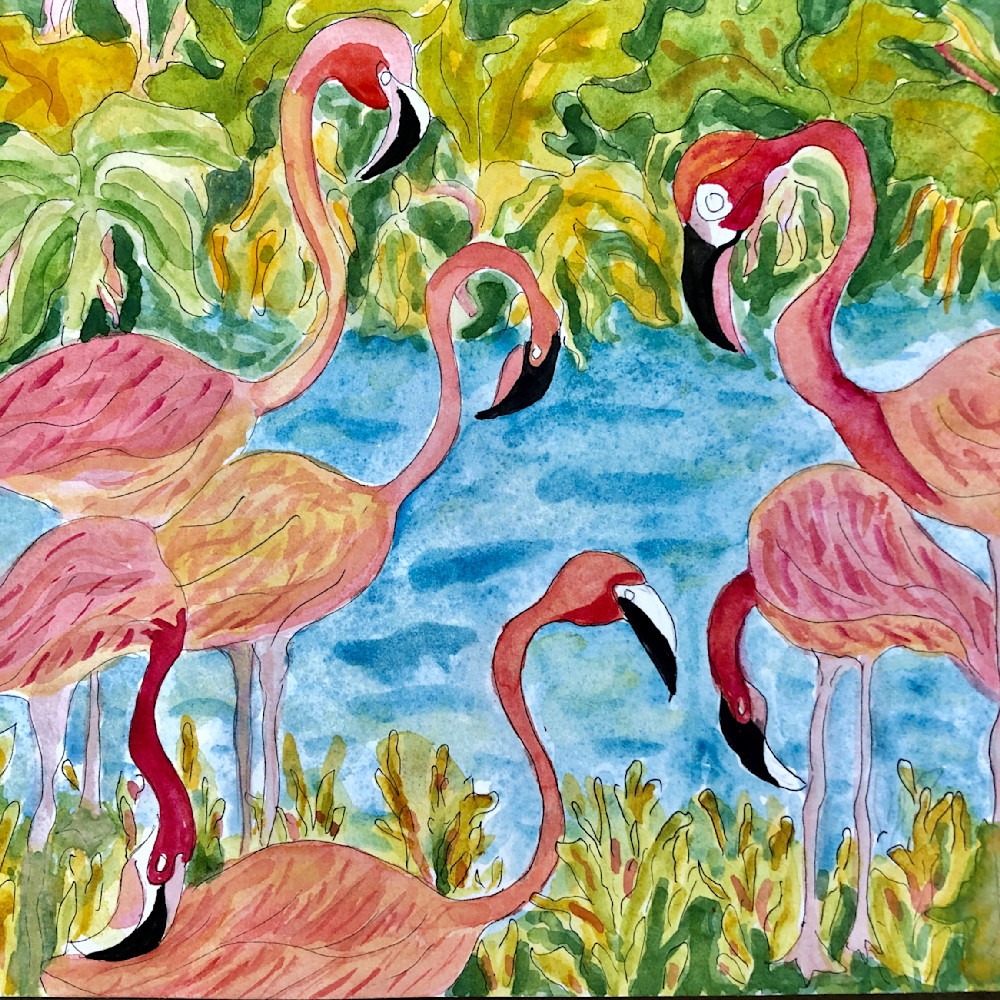 Becki thomas   colony of flamingos 9x12 xscwmx