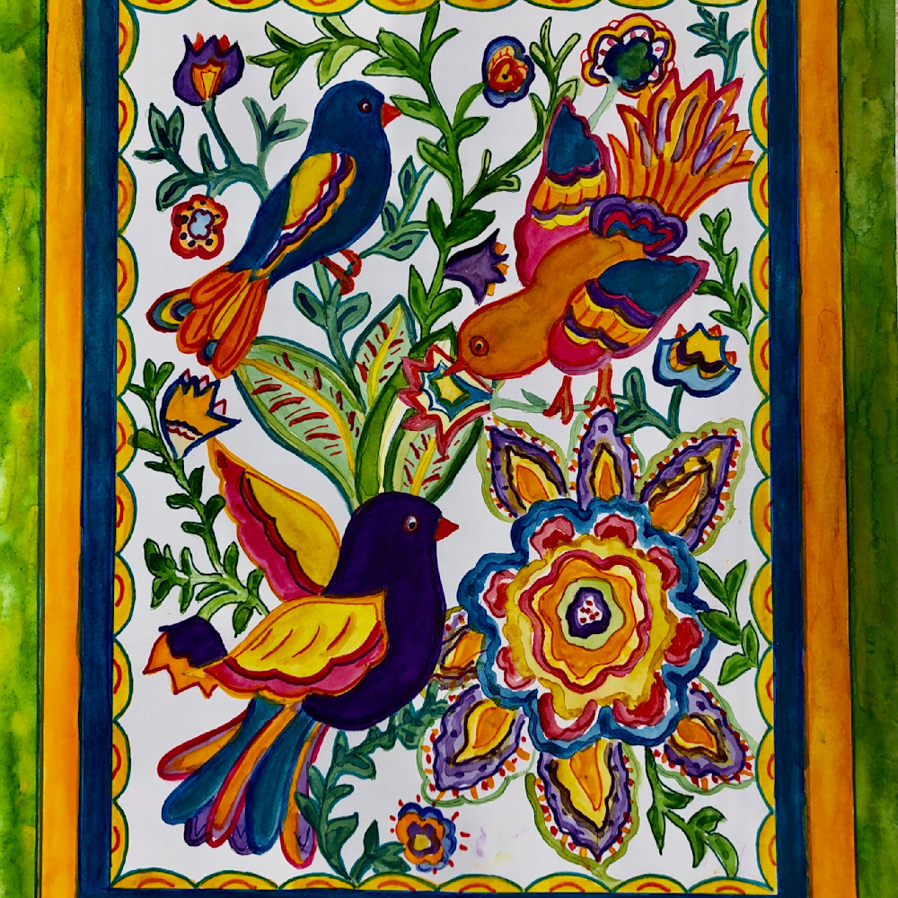 Mexican birds and flowers 11 x 14 fcifou