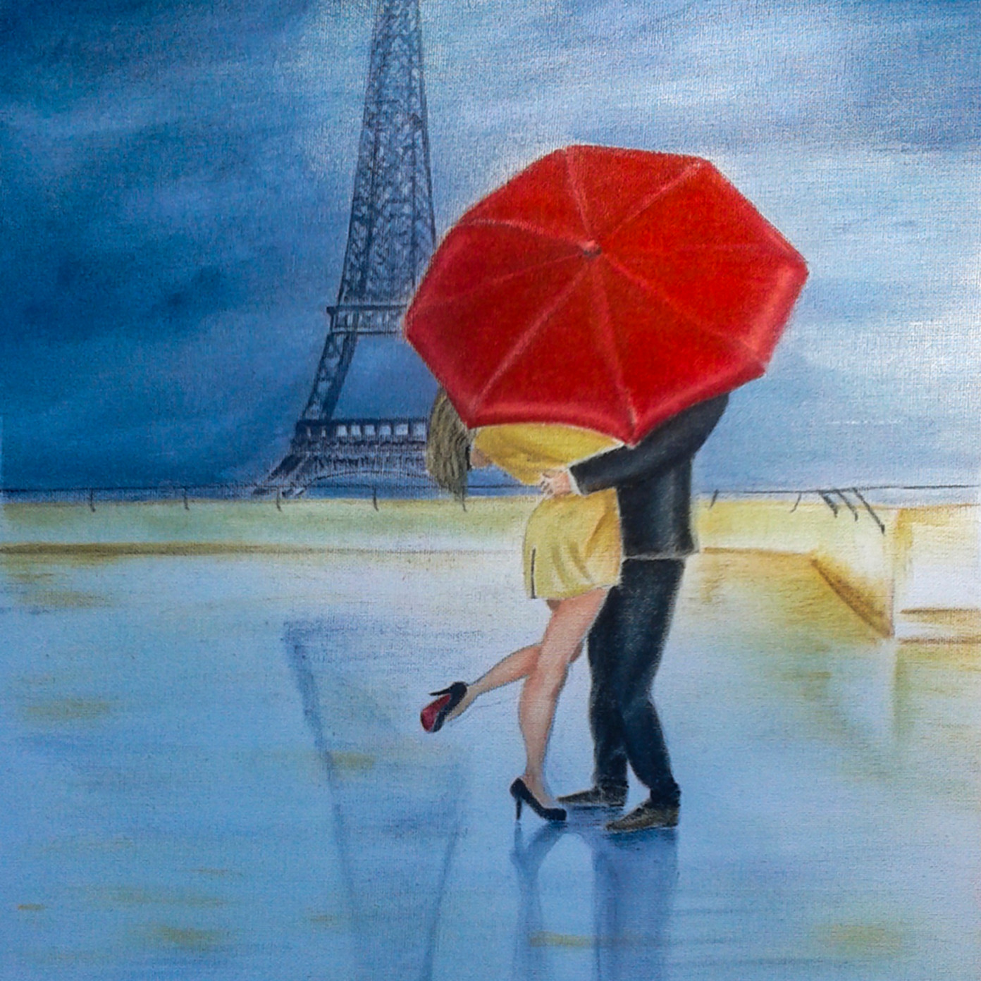 Eiffel Tower Painting Tango Kiss