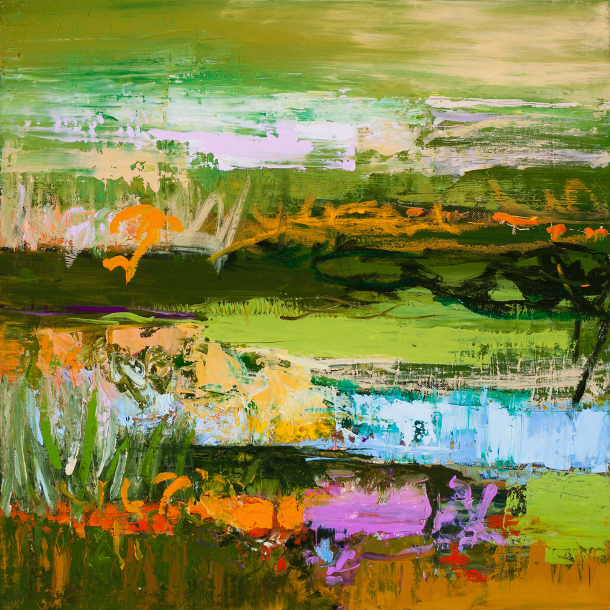 Bright Green And Magenta Abstract Landscape Canvas