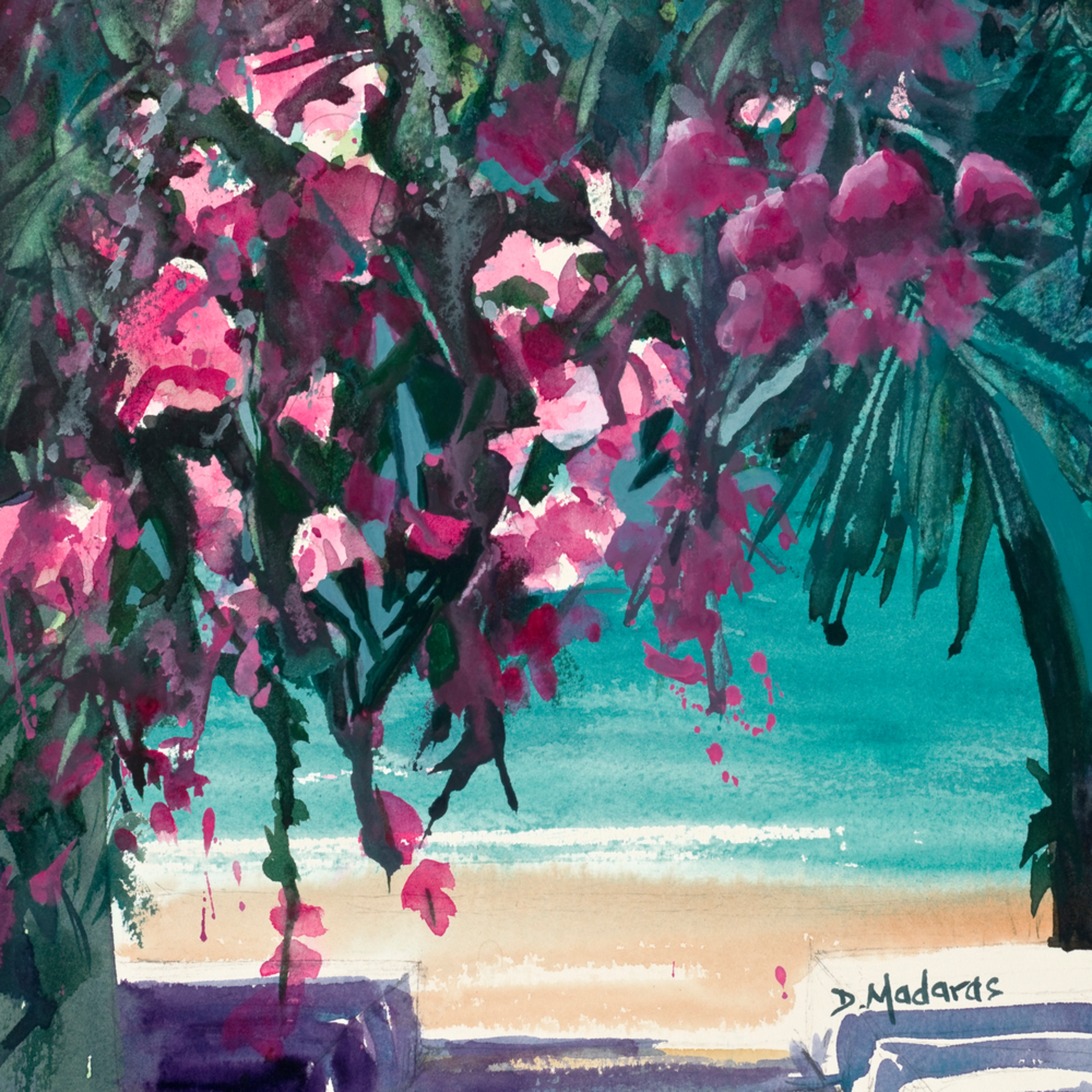Bougainvillea By The Sea Watercolor