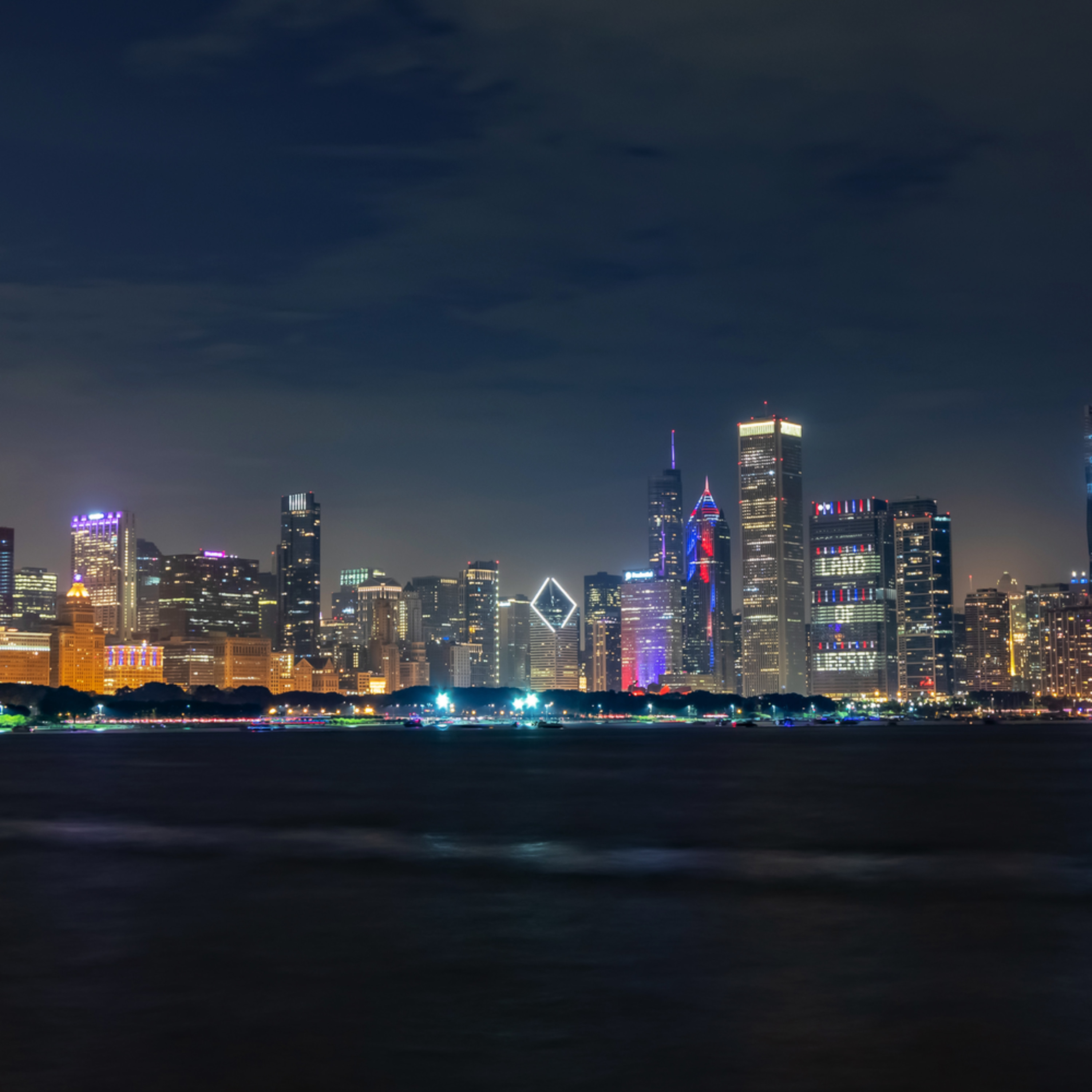 Chicago Skyline At Night On Independence Day Chicago Skyline