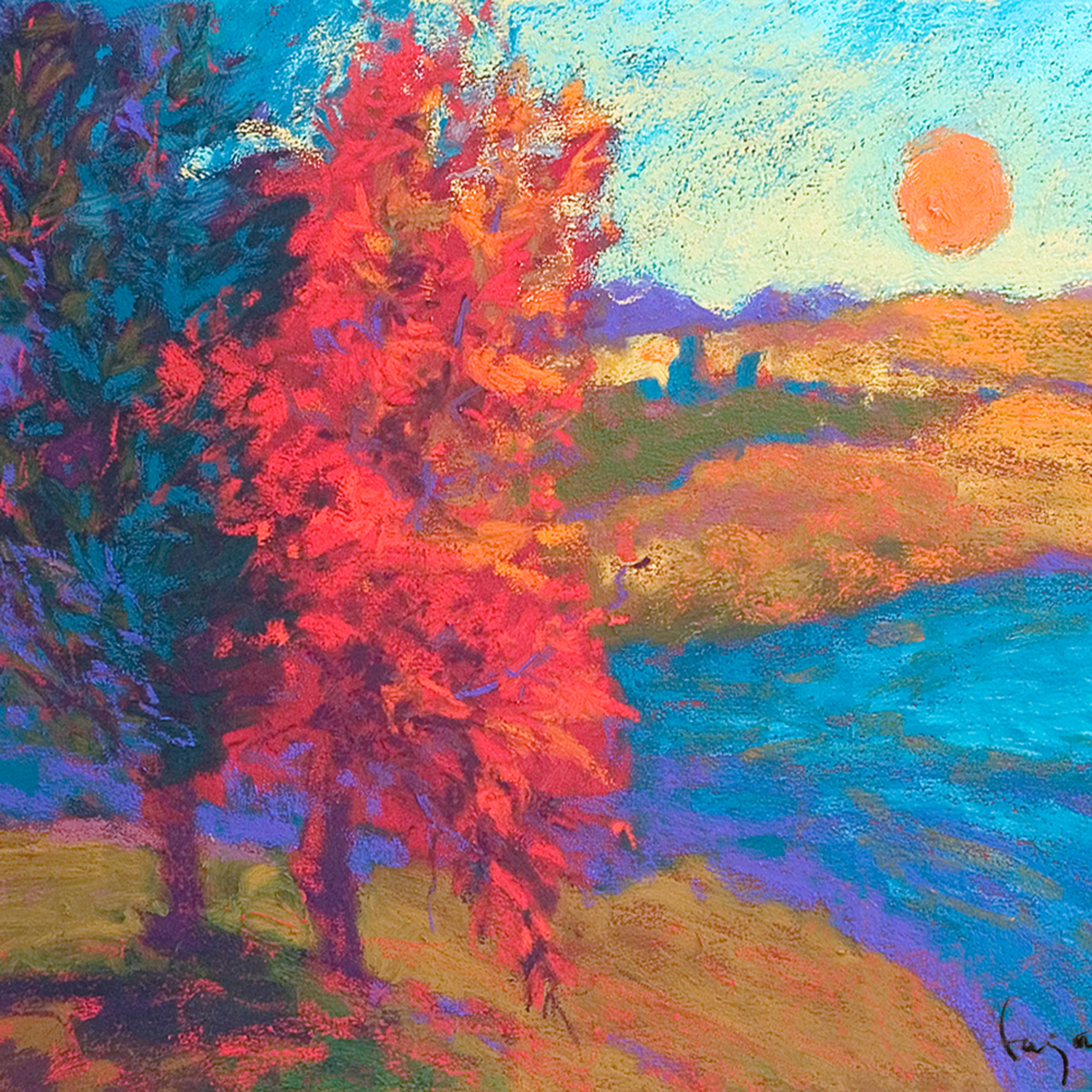Abstract Trees By River Painting Fine Art Print By Dorothy Fagan