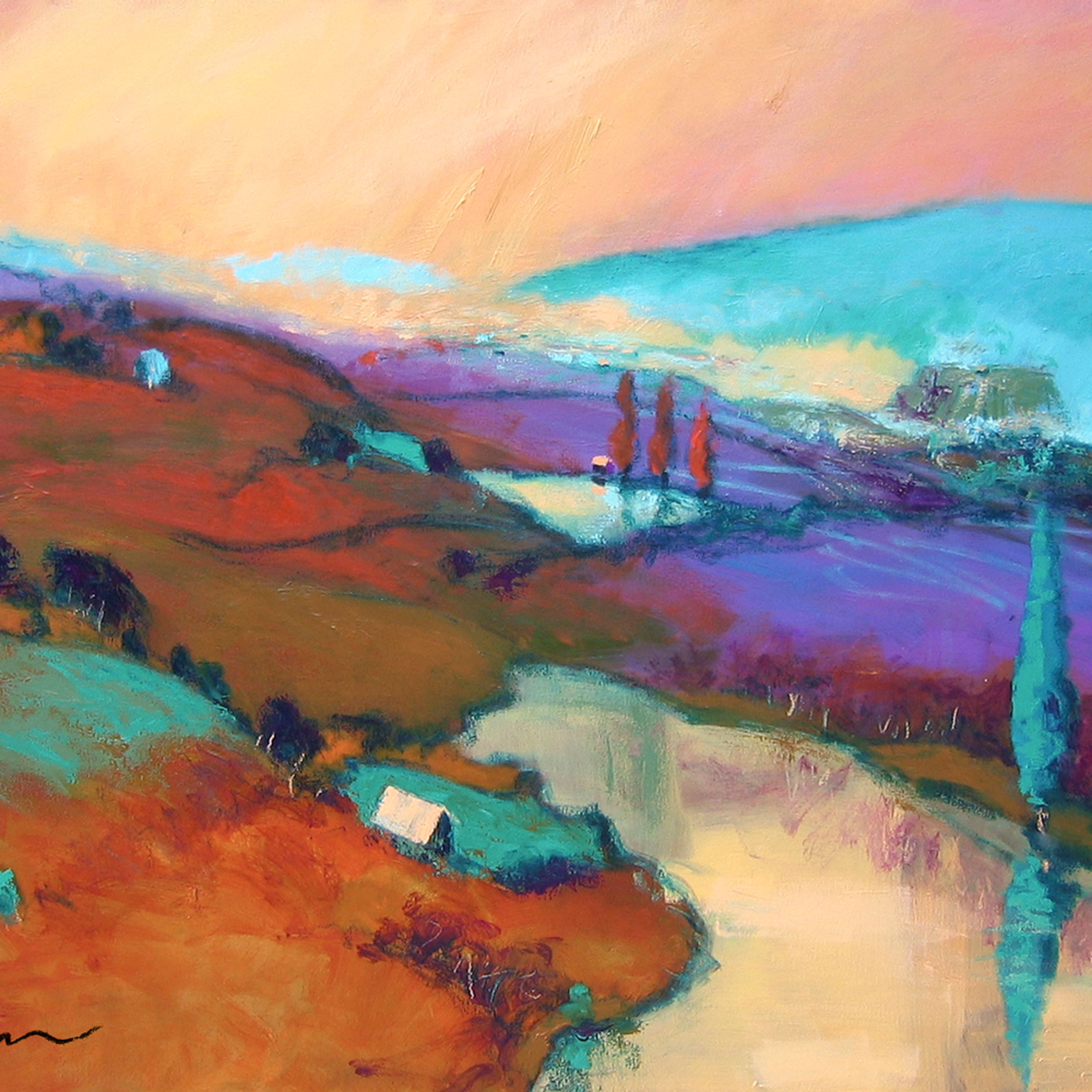 Gold Purple Abstract Landscape Painting Fine Art Print By Dorothy