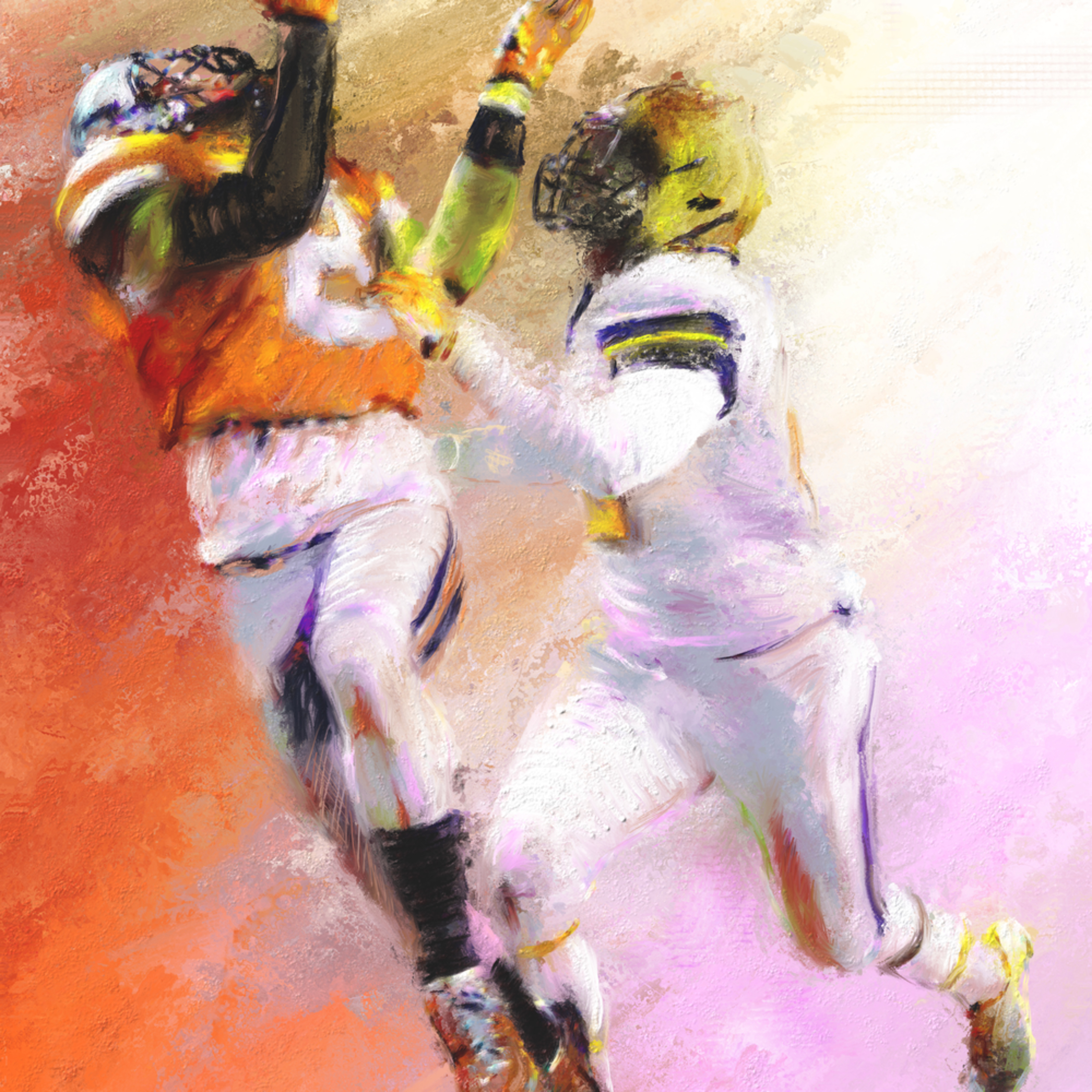 Leap Catch Football Painting Sports Artist Mark Trubisky Custom