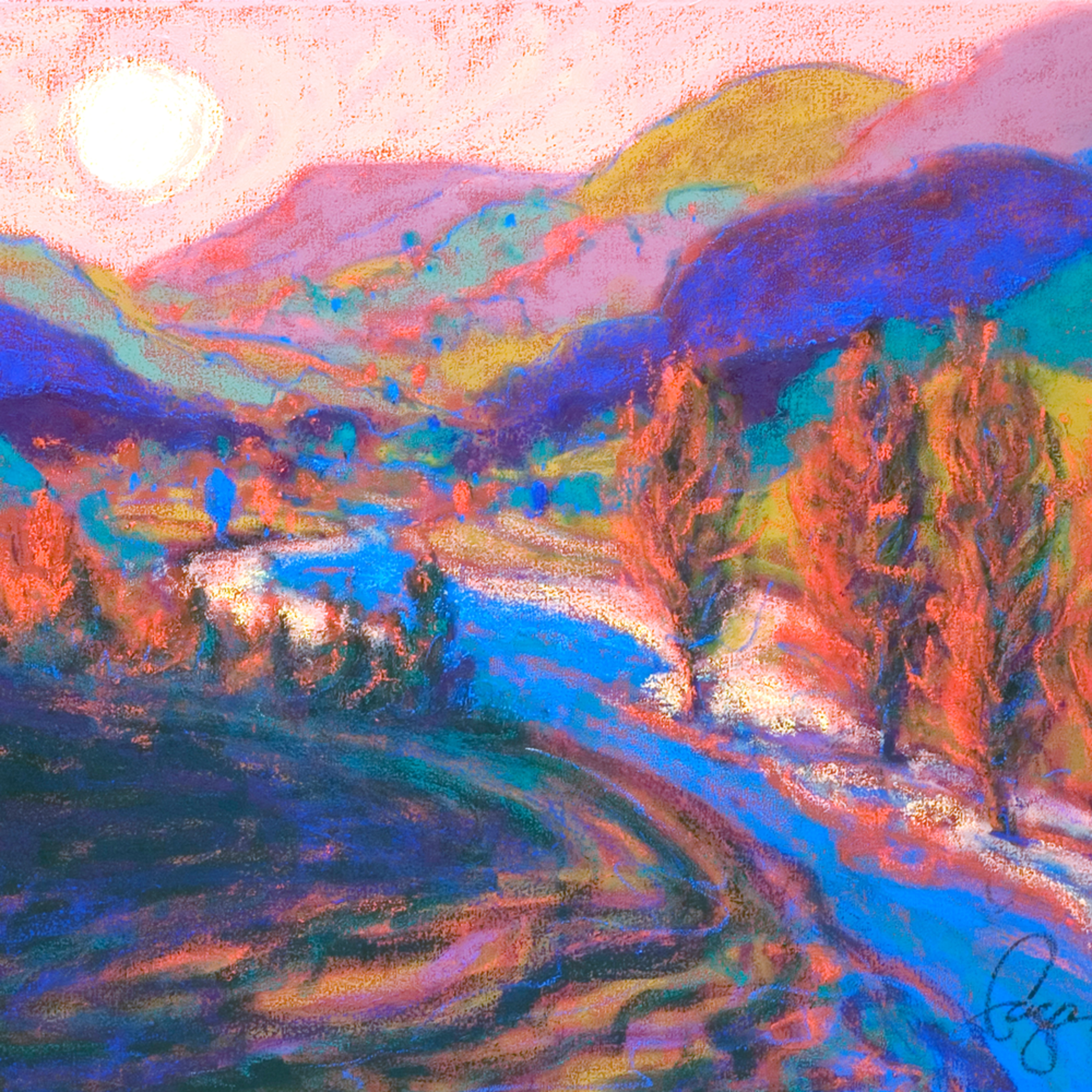 Sunset Mountains Painting Fine Art Print By Dorothy Fagan