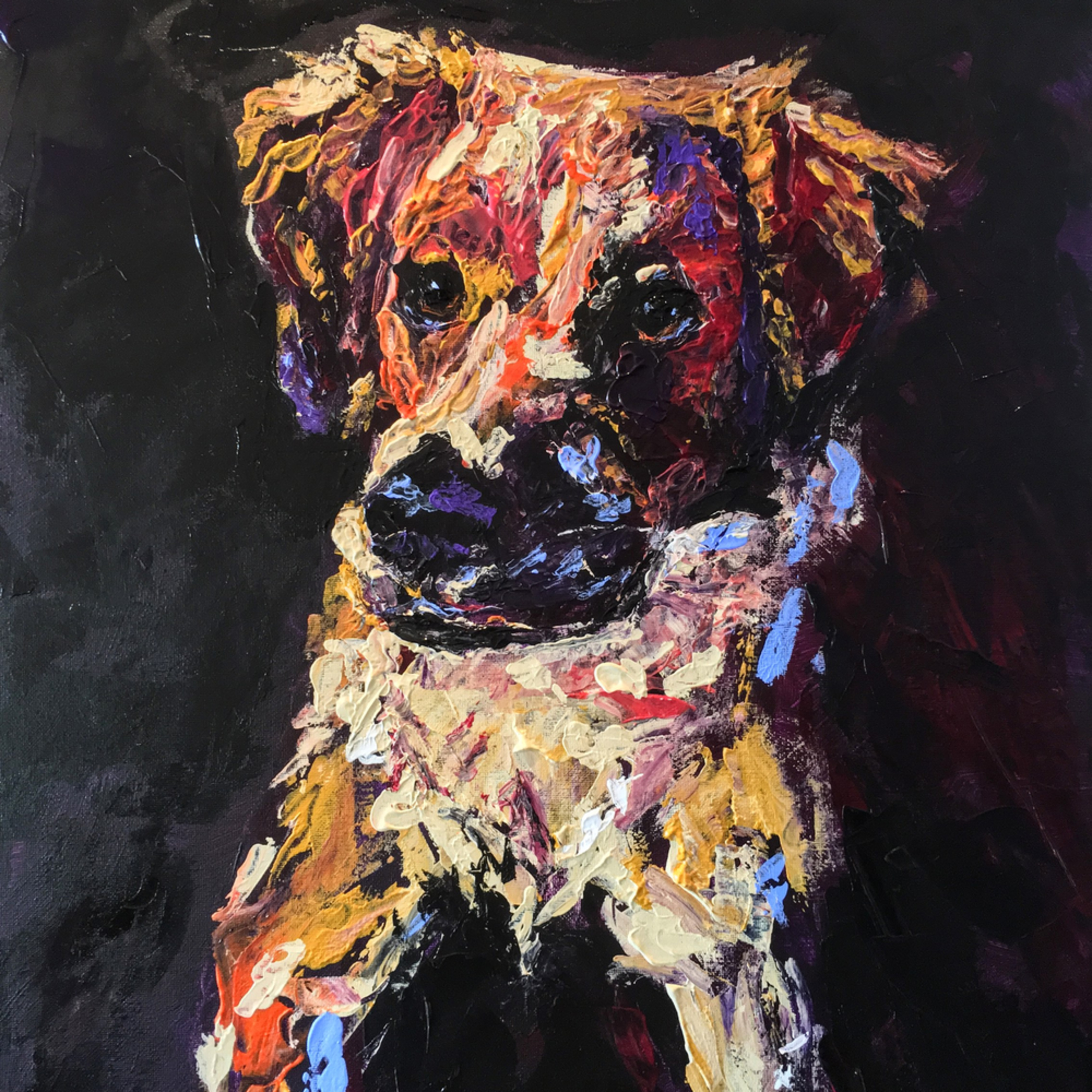 Colorful Mutt Hand Painted Print Of A Golden Retriever Yellow Lab