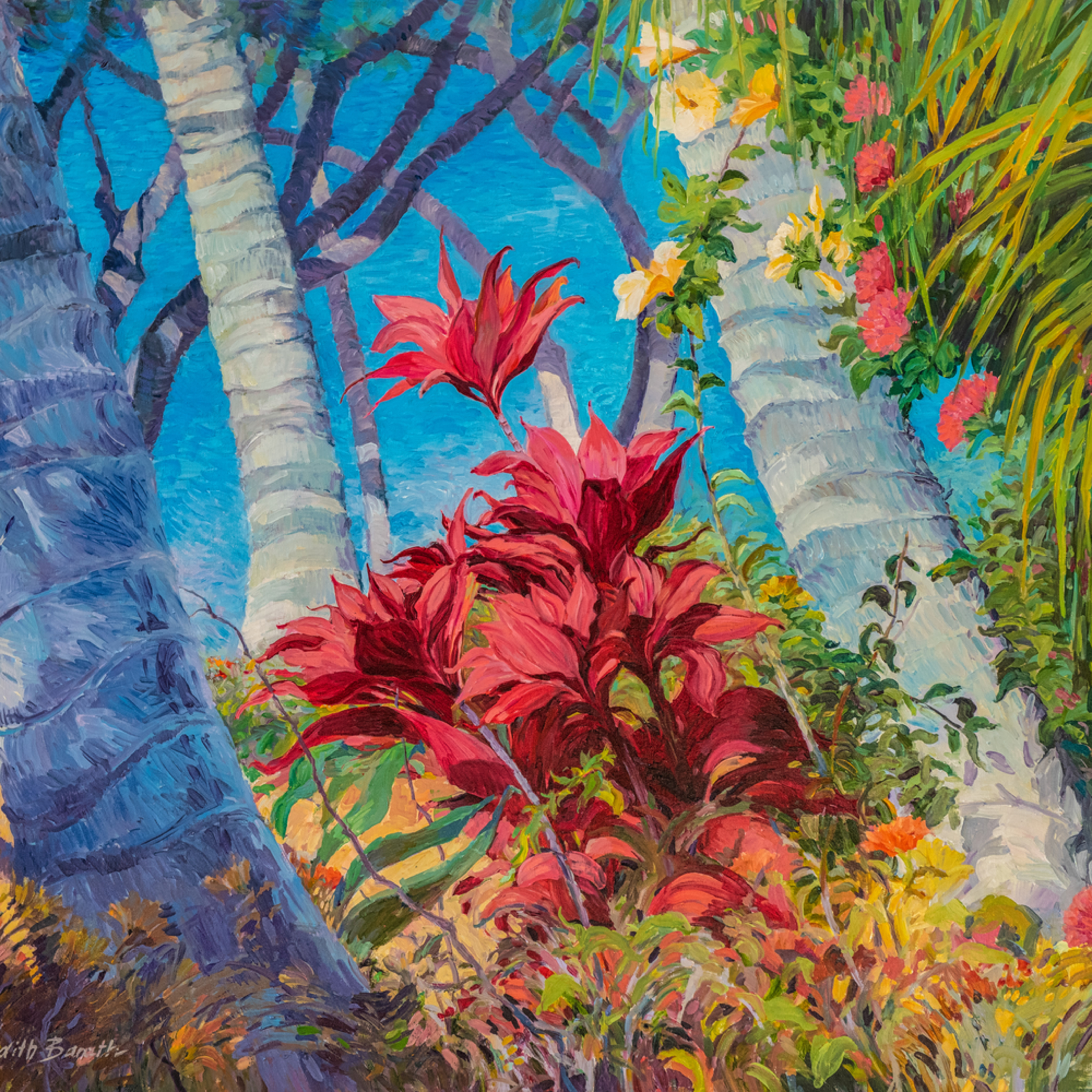 Kamaole Garden View Impressionistic Oil Painting By Judith Barath
