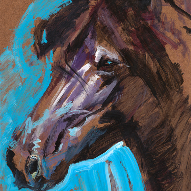 Black Horse With Blue Outline Art Fine Art New Mexico