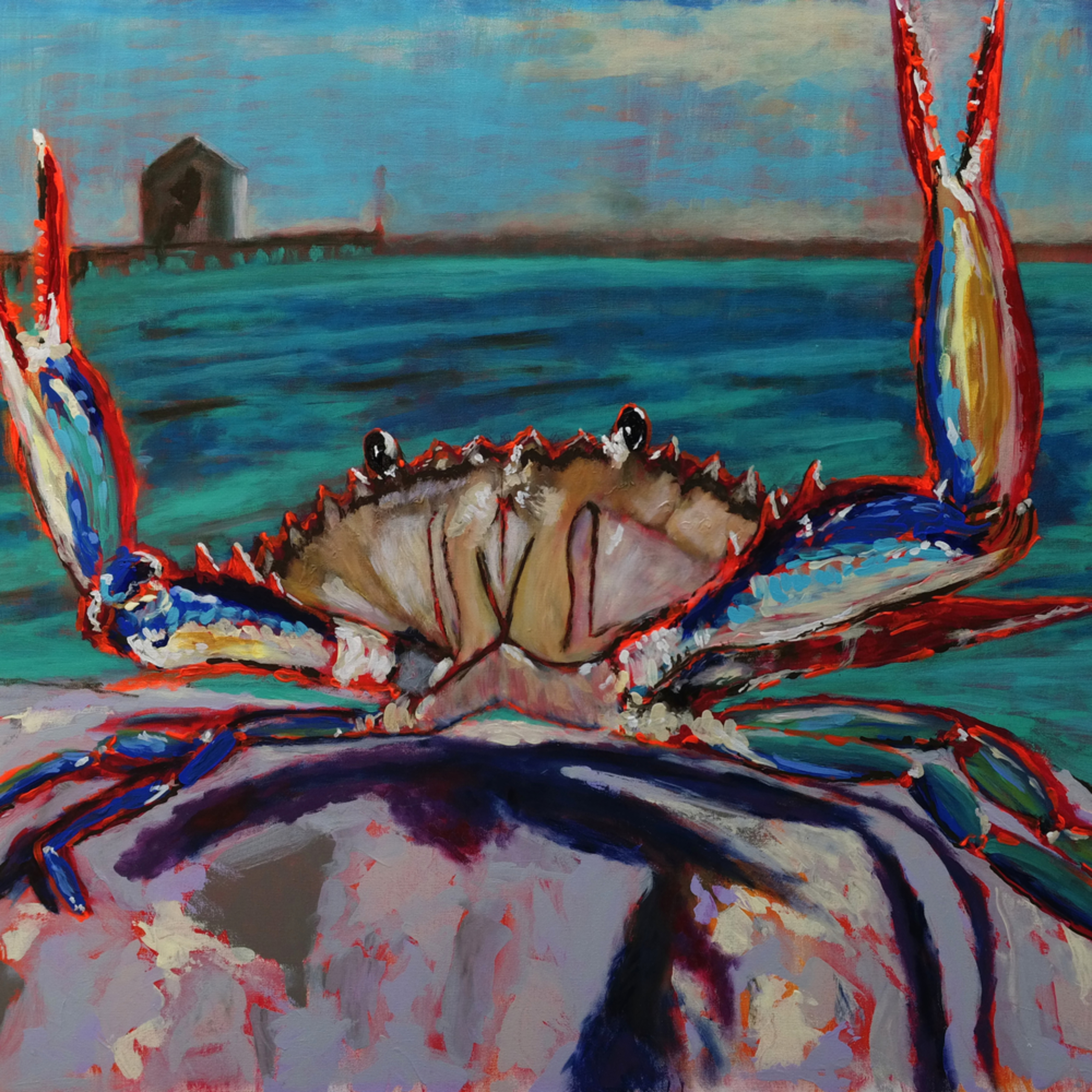 Large Blue Crab Print Painting Of Chesapeake Blue Crab On Guard