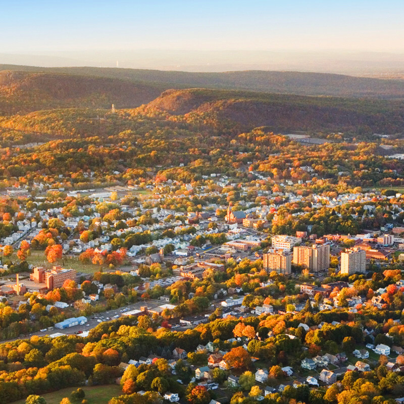 Flight over Meriden and the Hanging Hills