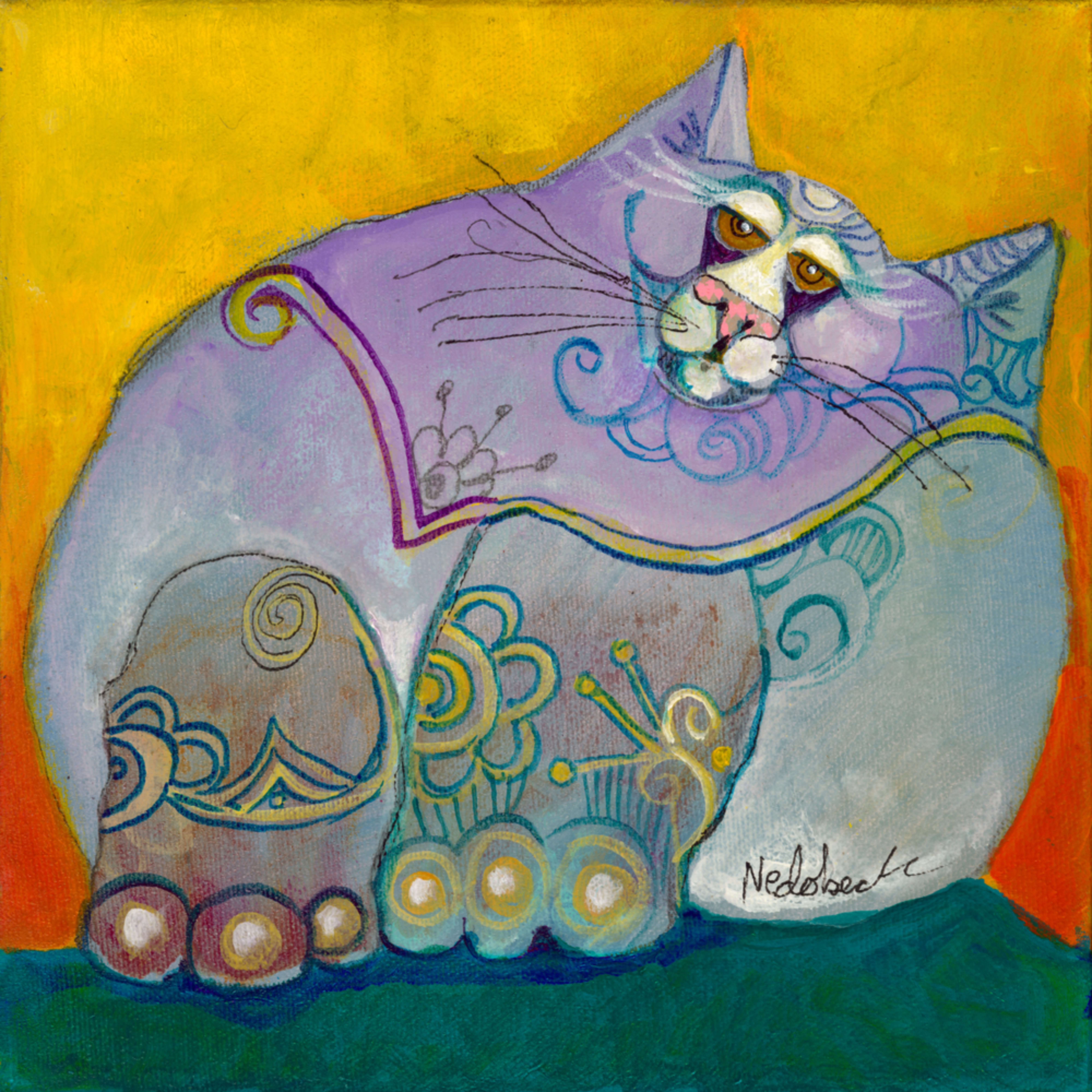Yellow Purple Green Fat Cat