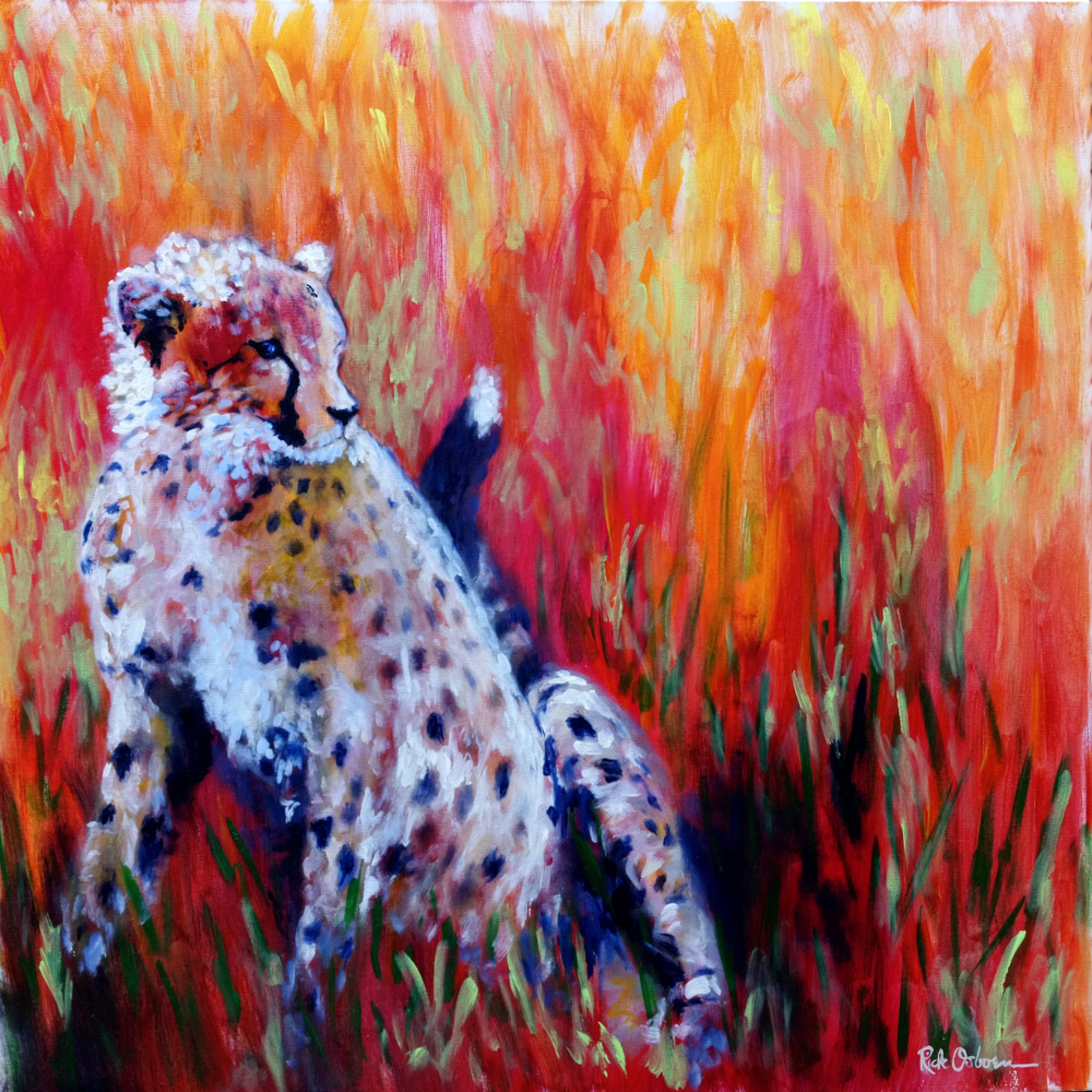 Cheetah Painting Print Red Orange Background