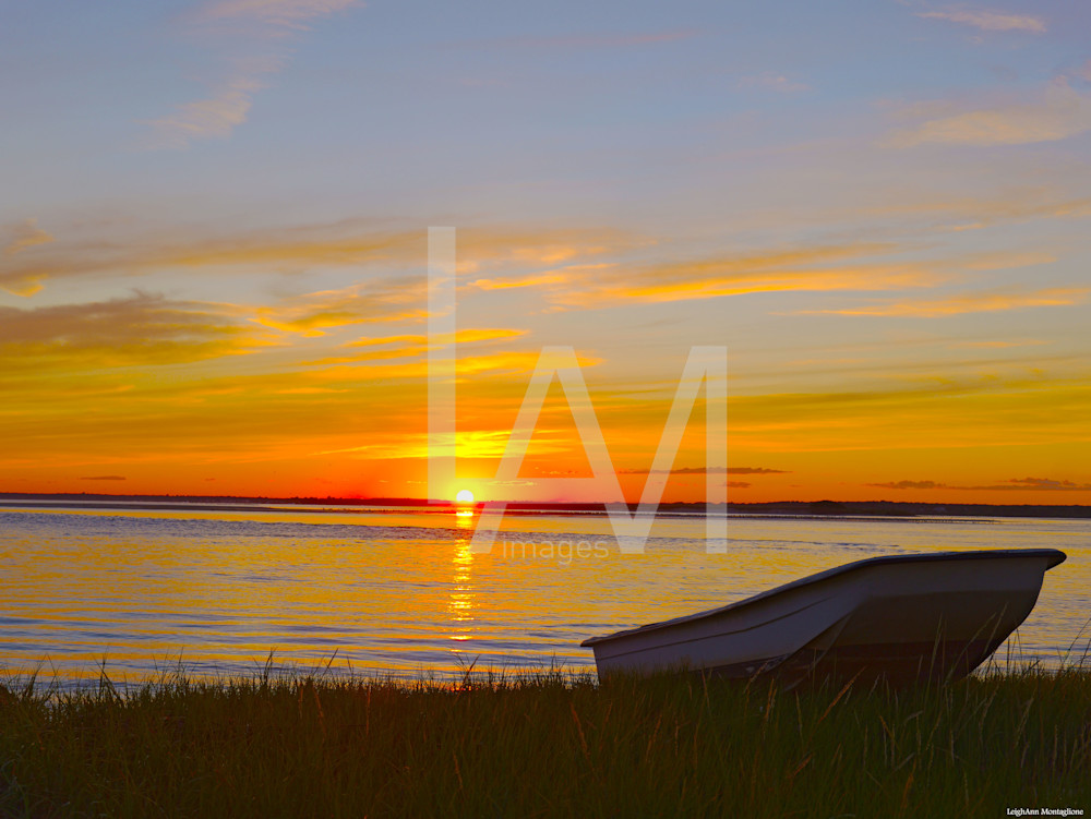 Sitting by the Boat at Sunset | Serene Coastal Wall Art