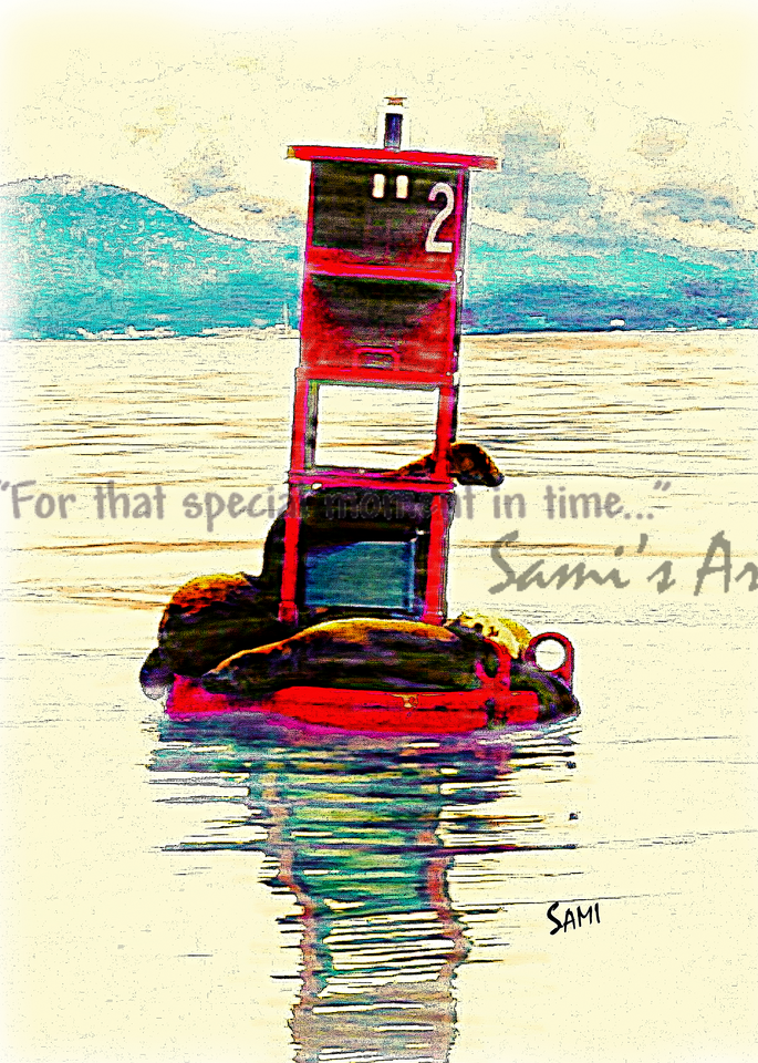 “Seals on Red Buoy Art for Sale”