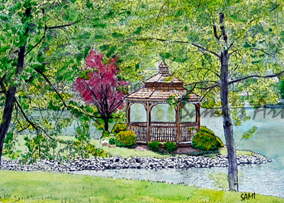Willowdale Gazebo - Ohio art painting for sale