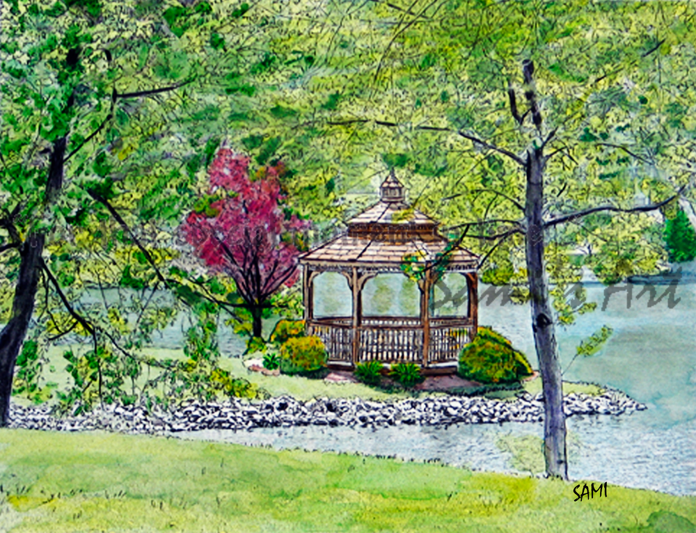 Willowdale Gazebo - Ohio art painting for sale