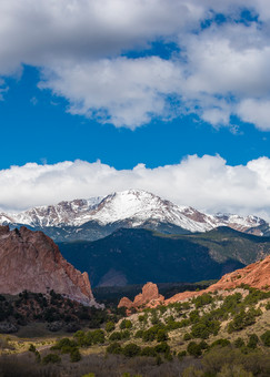 Panoramic Photograph Garden of the Gods Snow Covered Pikes Peak